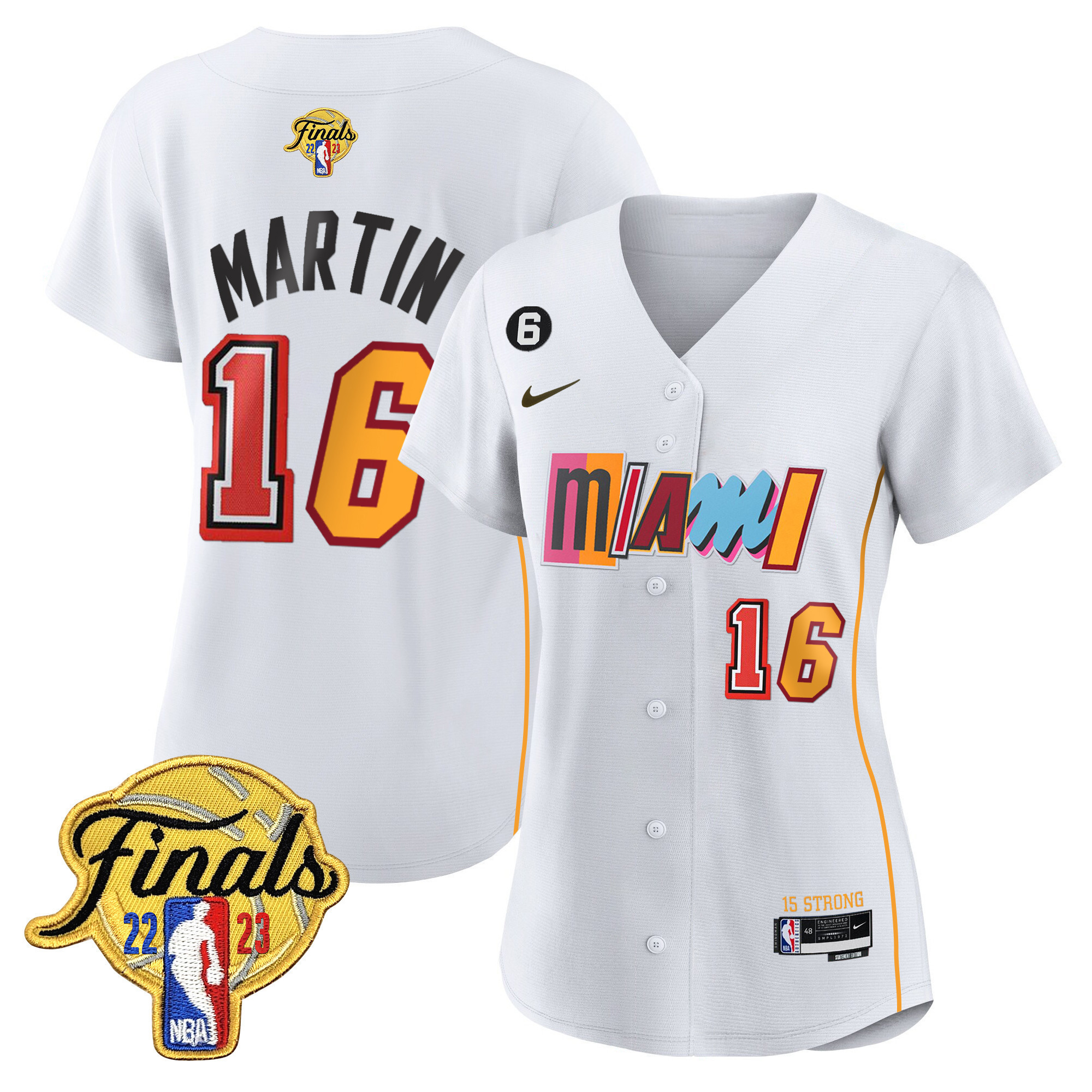 Caleb Martin Women's Miami Heat 2023 Finals Patch Baseball City White Jersey V2 - All Stitched