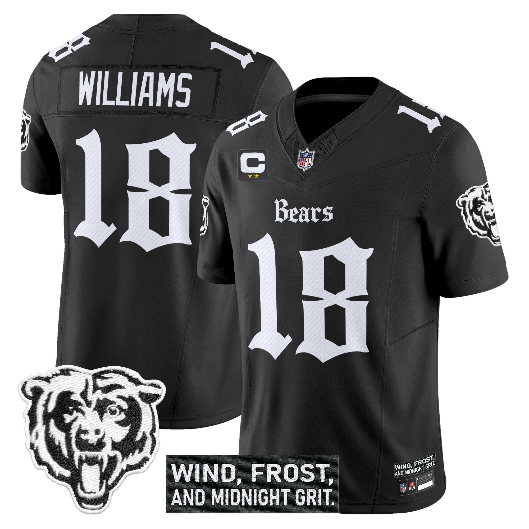 Caleb Williams Men's Chicago Bears Gothic Midway Legacy Vapor Limited Black Jersey - All Stitched