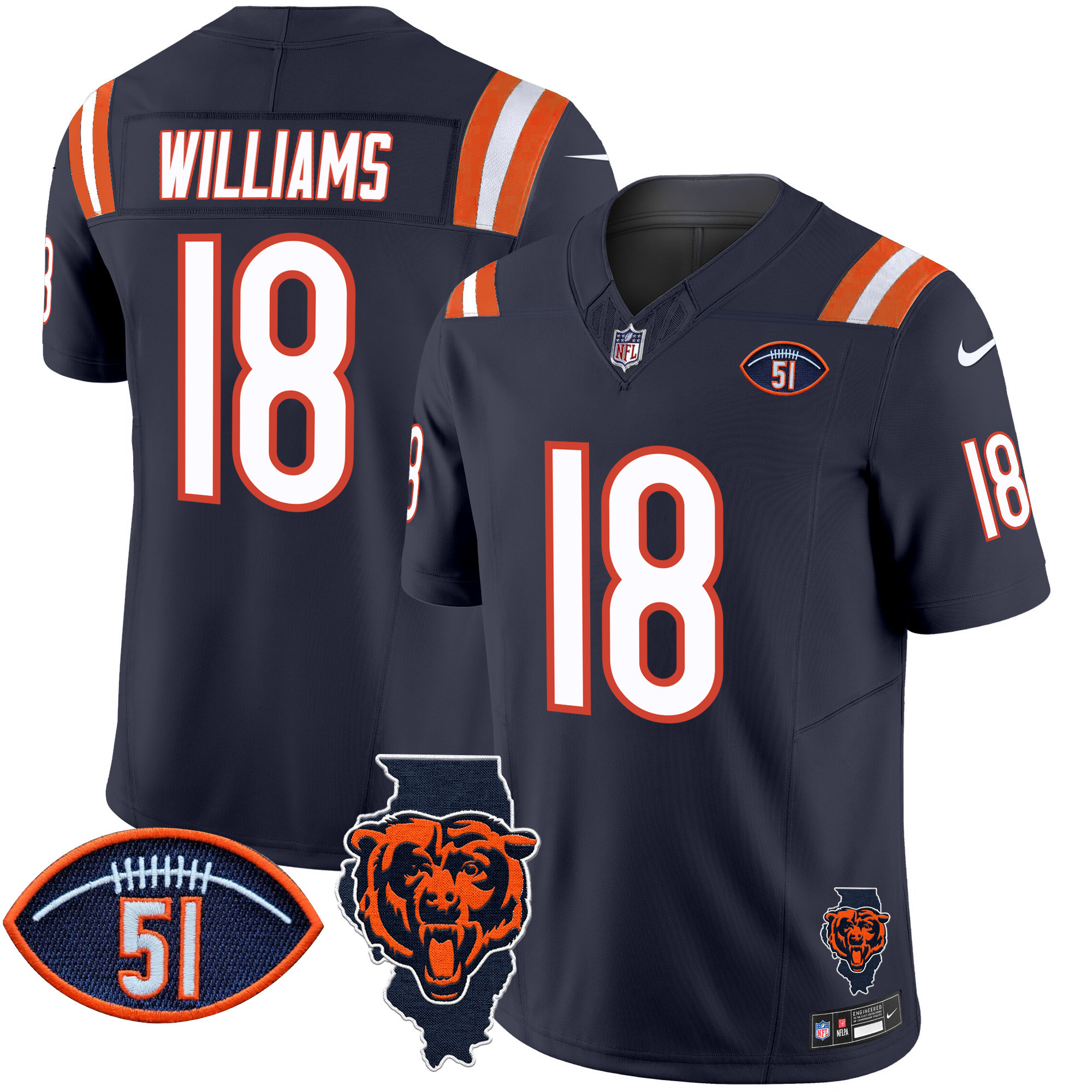 Caleb Williams Men's Chicago Bears Illinois Patch Vapor Limited Navy Jersey V2 - All Stitched