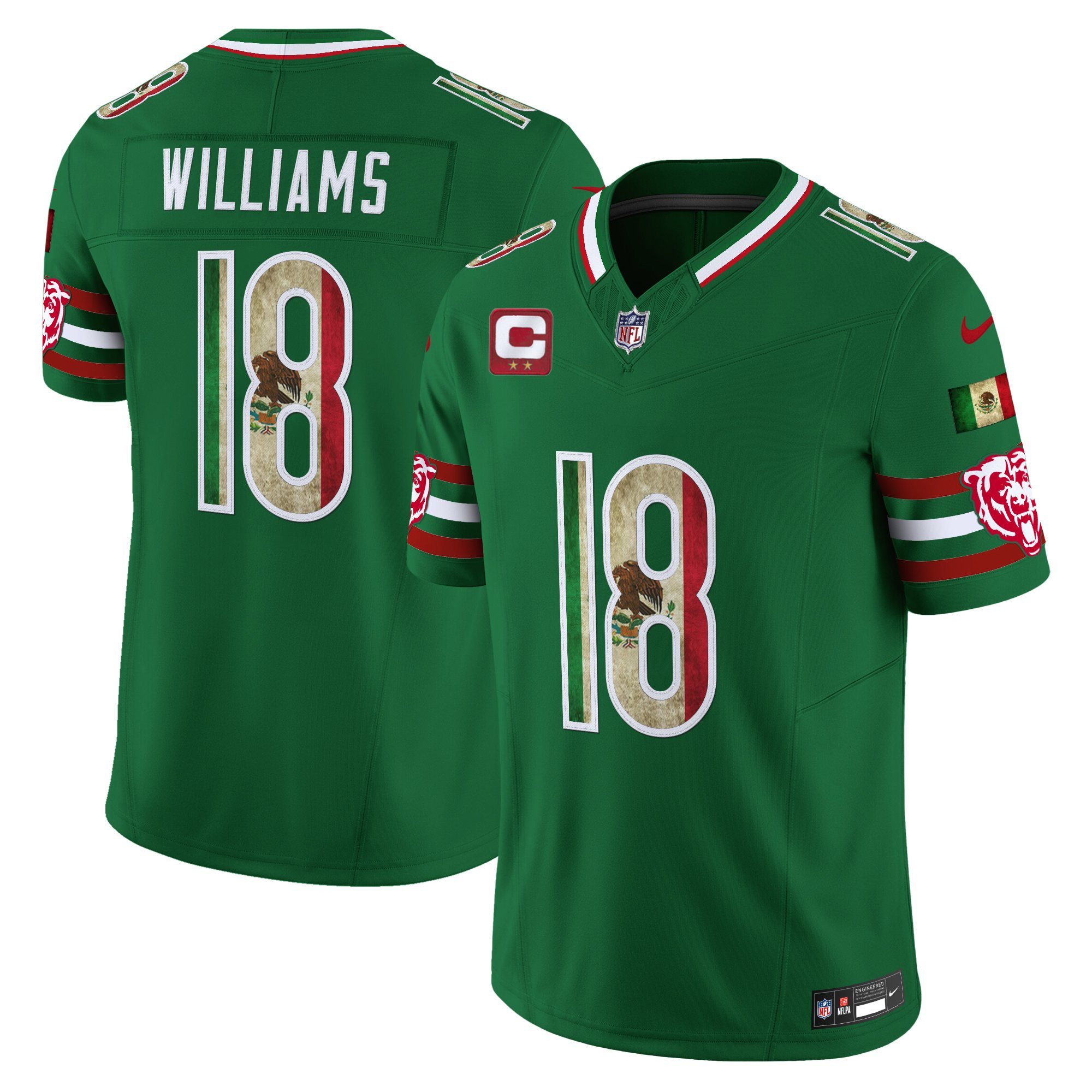 Caleb Williams Men's Chicago Bears Mexico Vapor Limited Green Jersey - All Stitched
