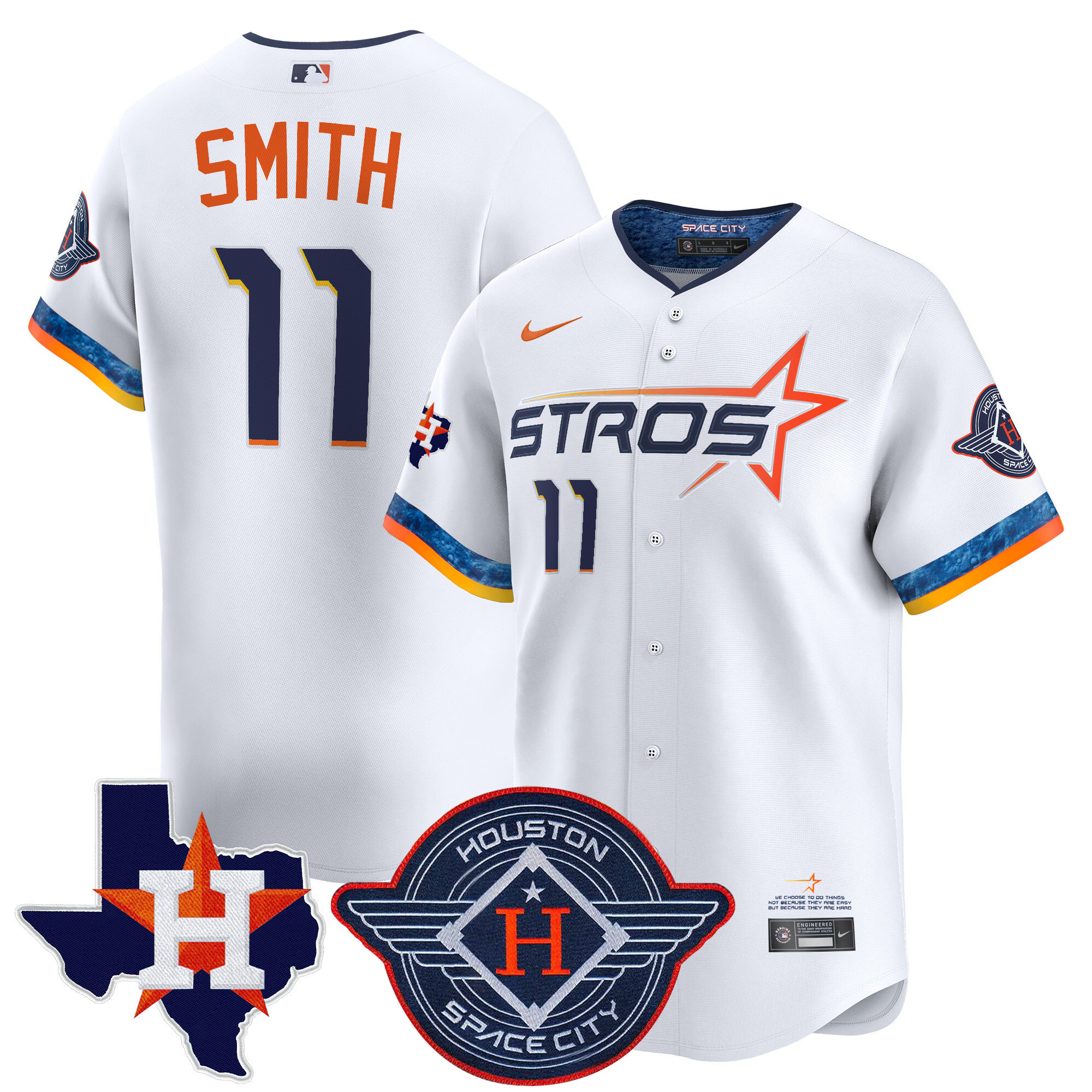 Cam Smith Men's Houston Astros 2025 City Connect Texas Patch Vapor Premier Limited White Jersey - All Stitched