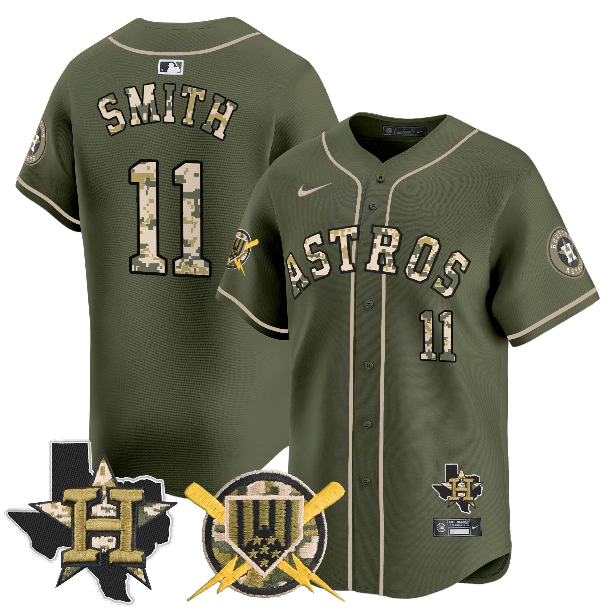 Cam Smith Men's Houston Astros Armed Forces Day Vapor Premier Limited Green Jersey V2 - All Stitched