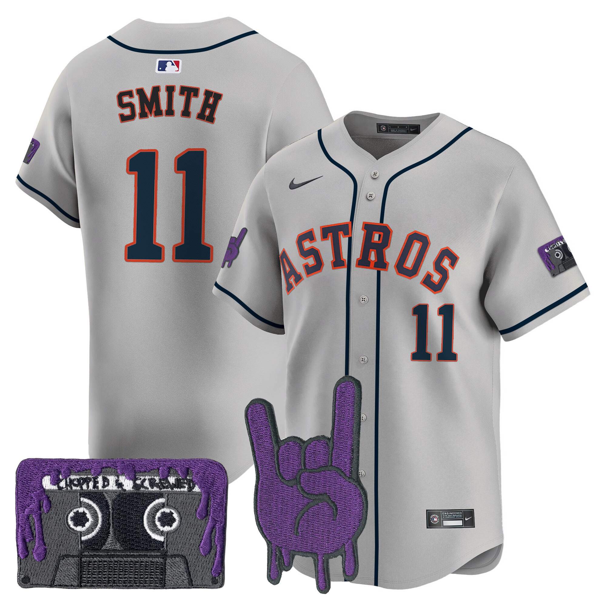 Cam Smith Men's Houston Astros DJ Screw Patch Vapor Premier Limited Gray Jersey - All Stitched