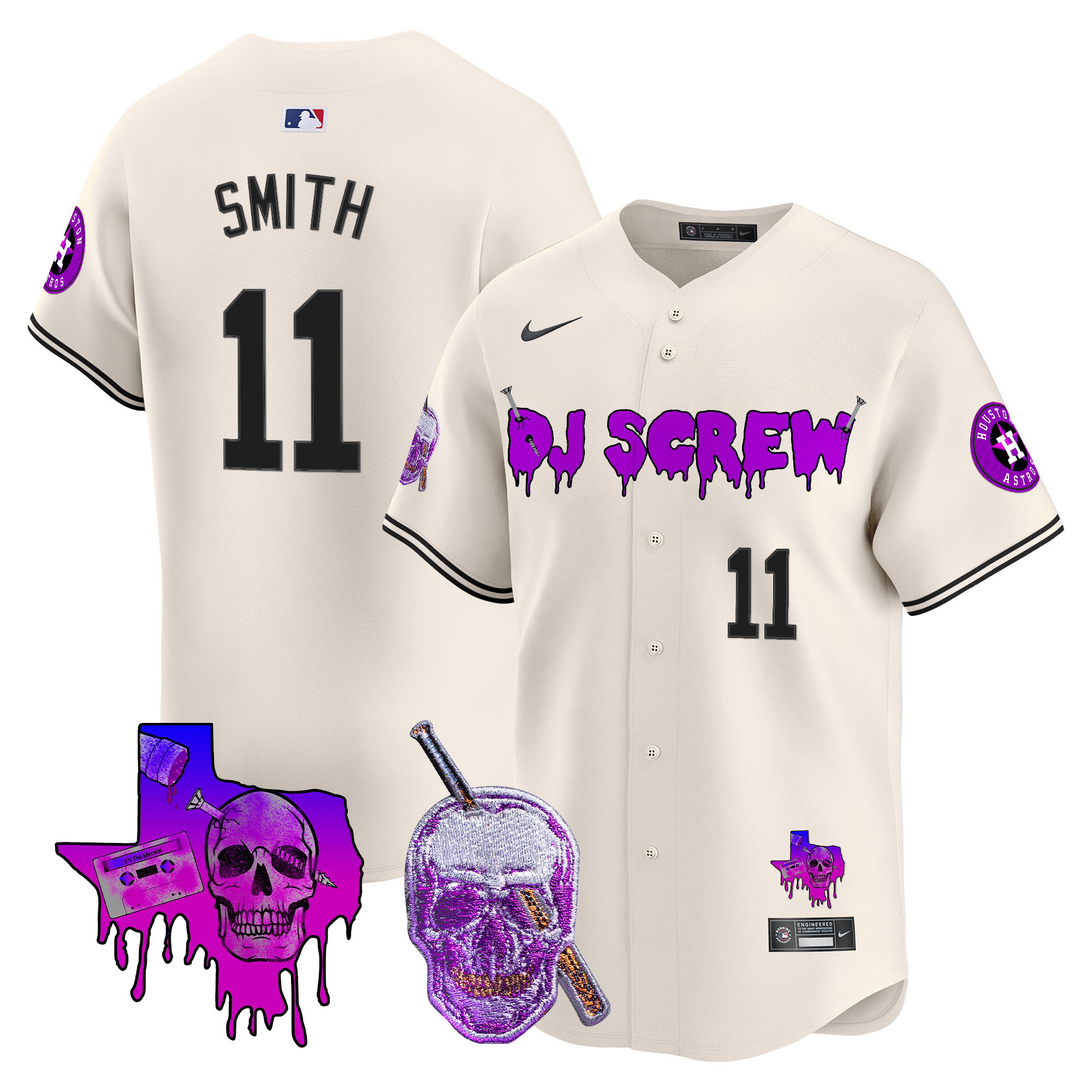 Cam Smith Men's Houston Astros DJ Screw Vapor Premier Limited Cream Jersey - All Stitched