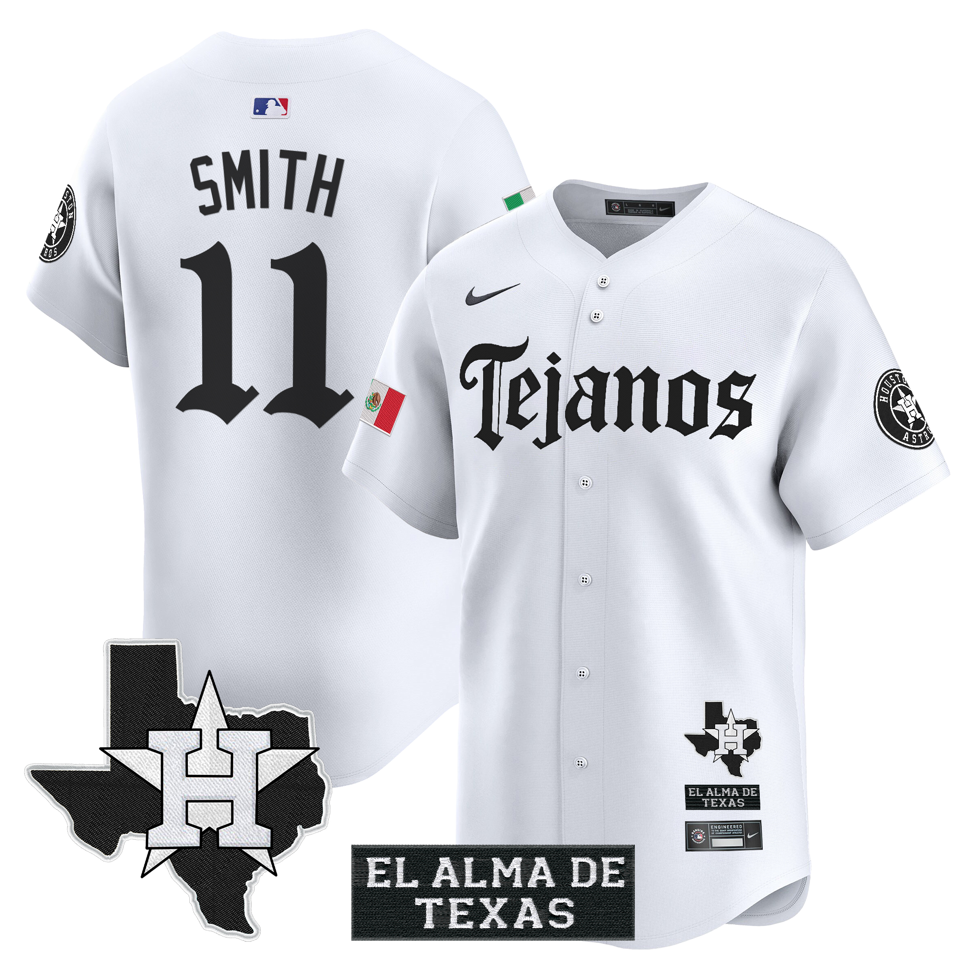 Cam Smith Men's Houston Astros Mexico Tejano Barrio Style Vapor Premier Limited White Jersey - All Stitched