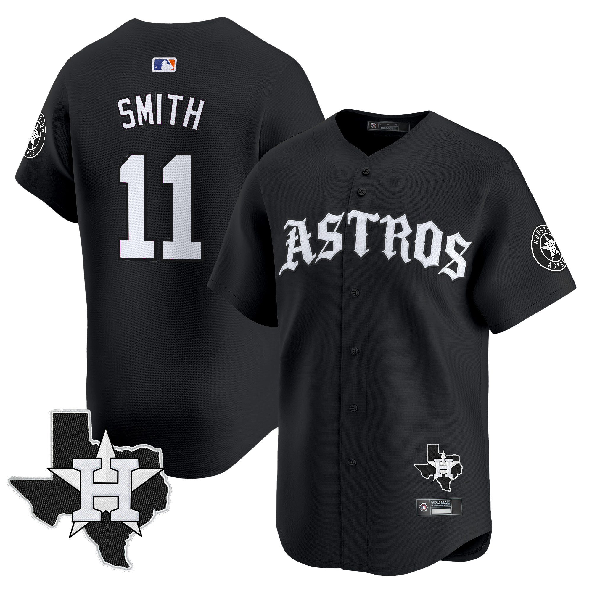 Cam Smith Men's Houston Astros 'Old English Edition Vapor Premier Limited Black Jersey - All Stitched