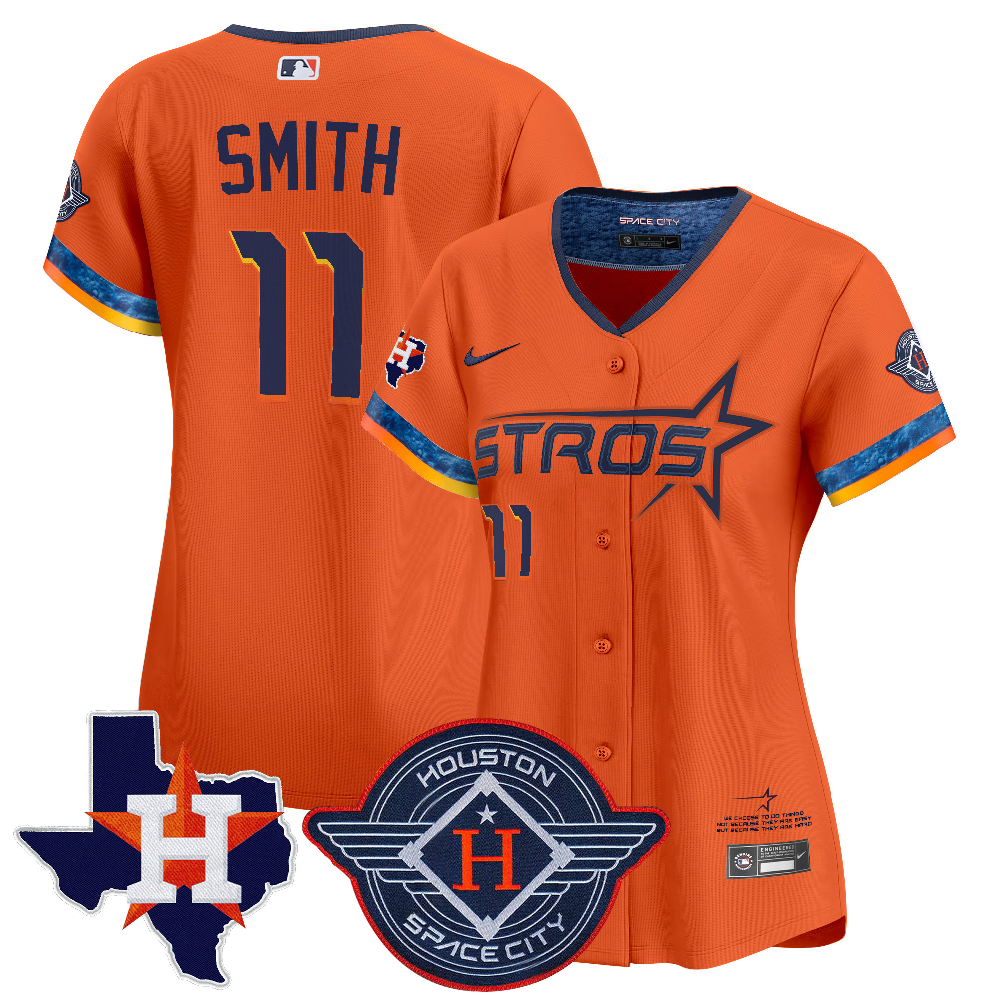 Cam Smith Women's Houston Astros 2025 City Connect Texas Patch Vapor Premier Limited Orange Jersey - All Stitched