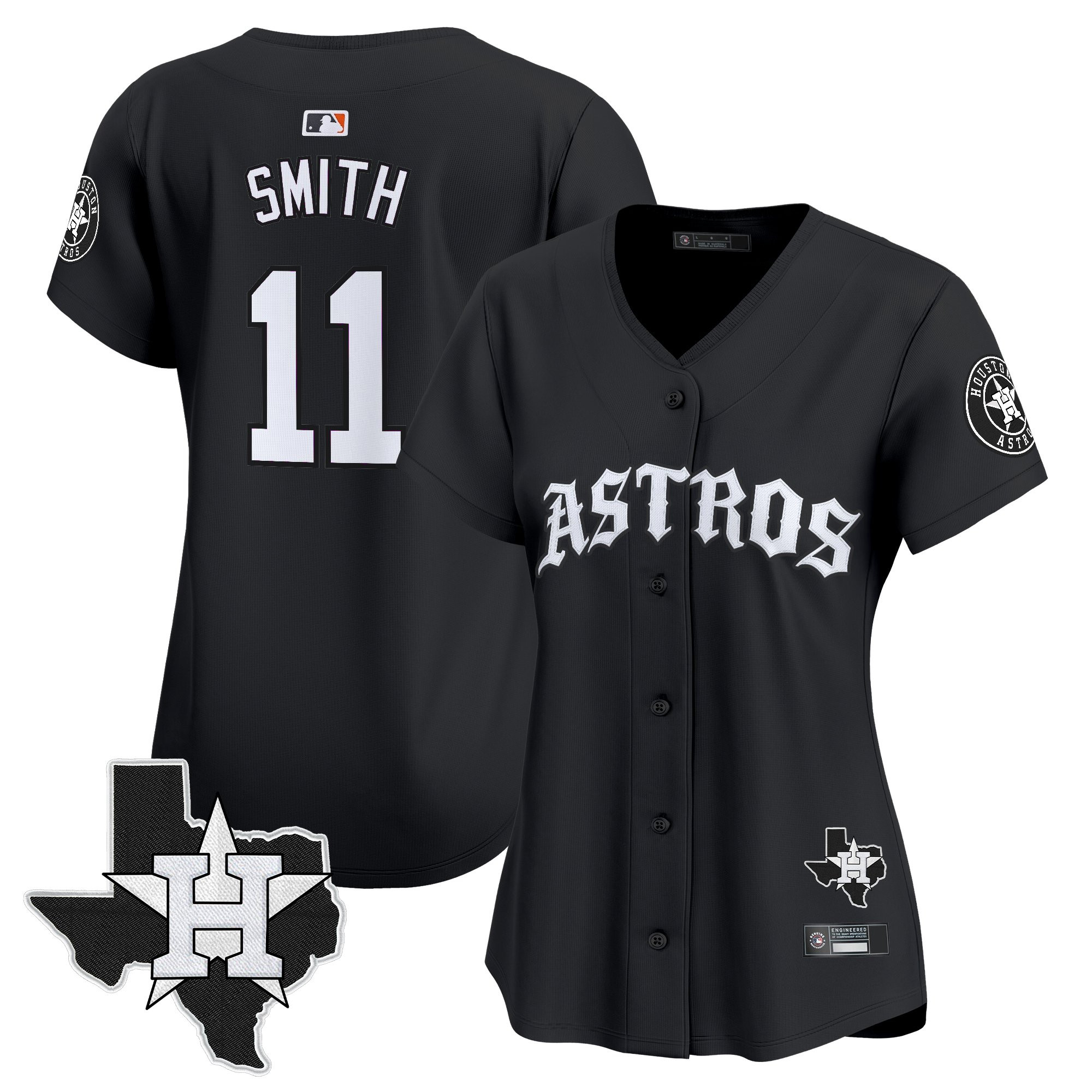Cam Smith Women's Houston Astros Old English Edition Vapor Premier Limited Black Jersey - All Stitched