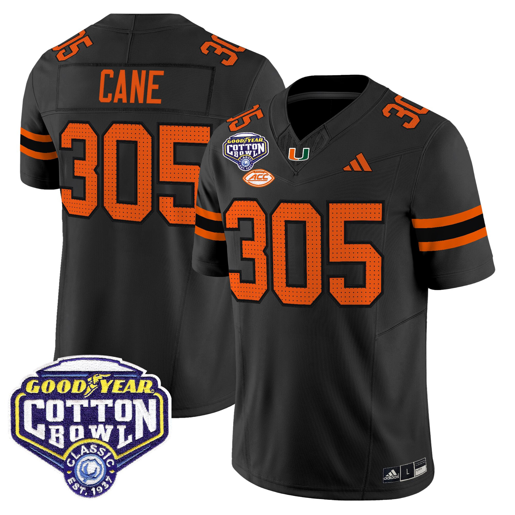 Cane 305 Men's Miami Hurricanes 2025 Cotton Bowl Vapor Limited Black Jersey - All Stitched