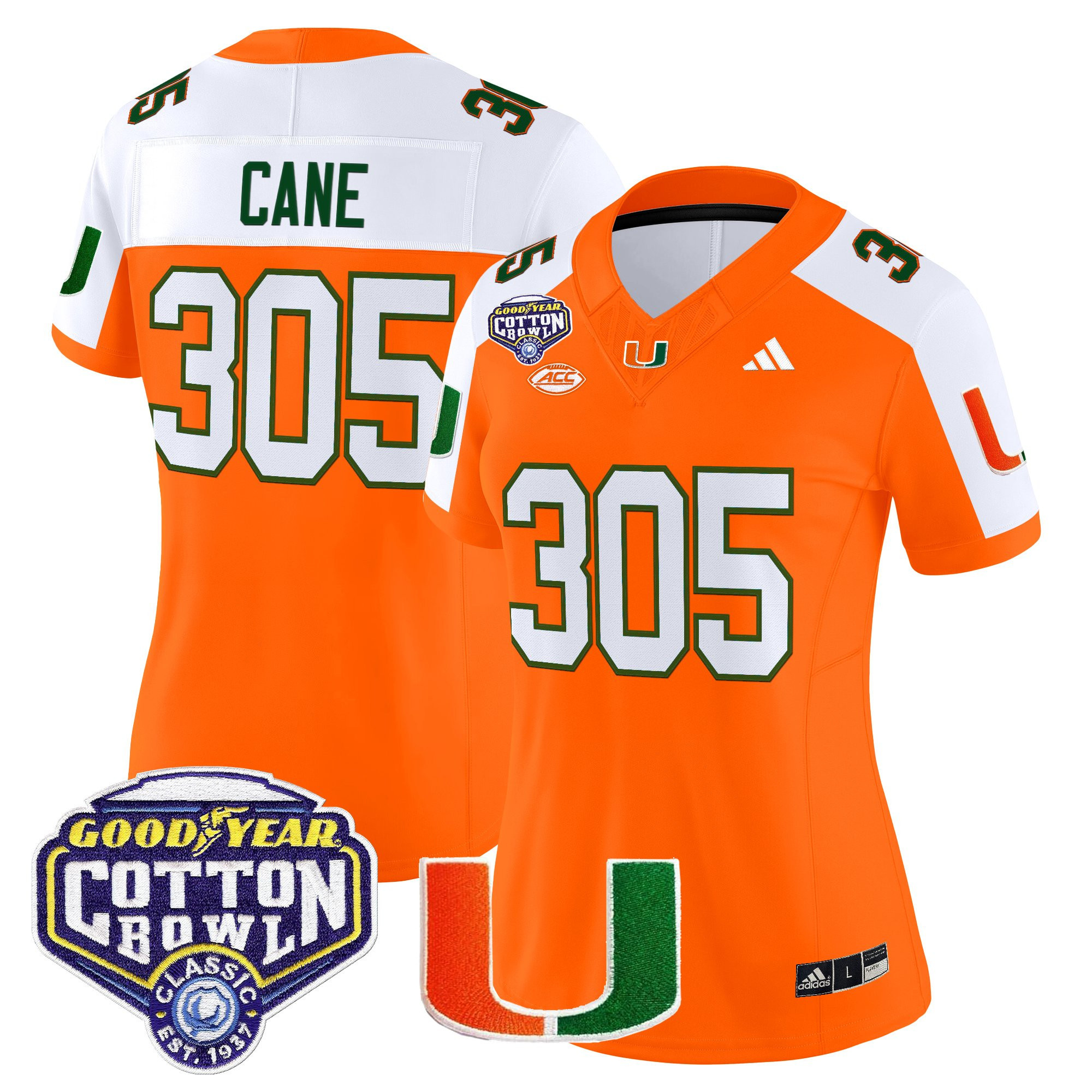 Cane 305 Women's Miami Hurricanes 2025 Cotton Bowl Vapor Limited Orange Alternate Jersey - All Stitched
