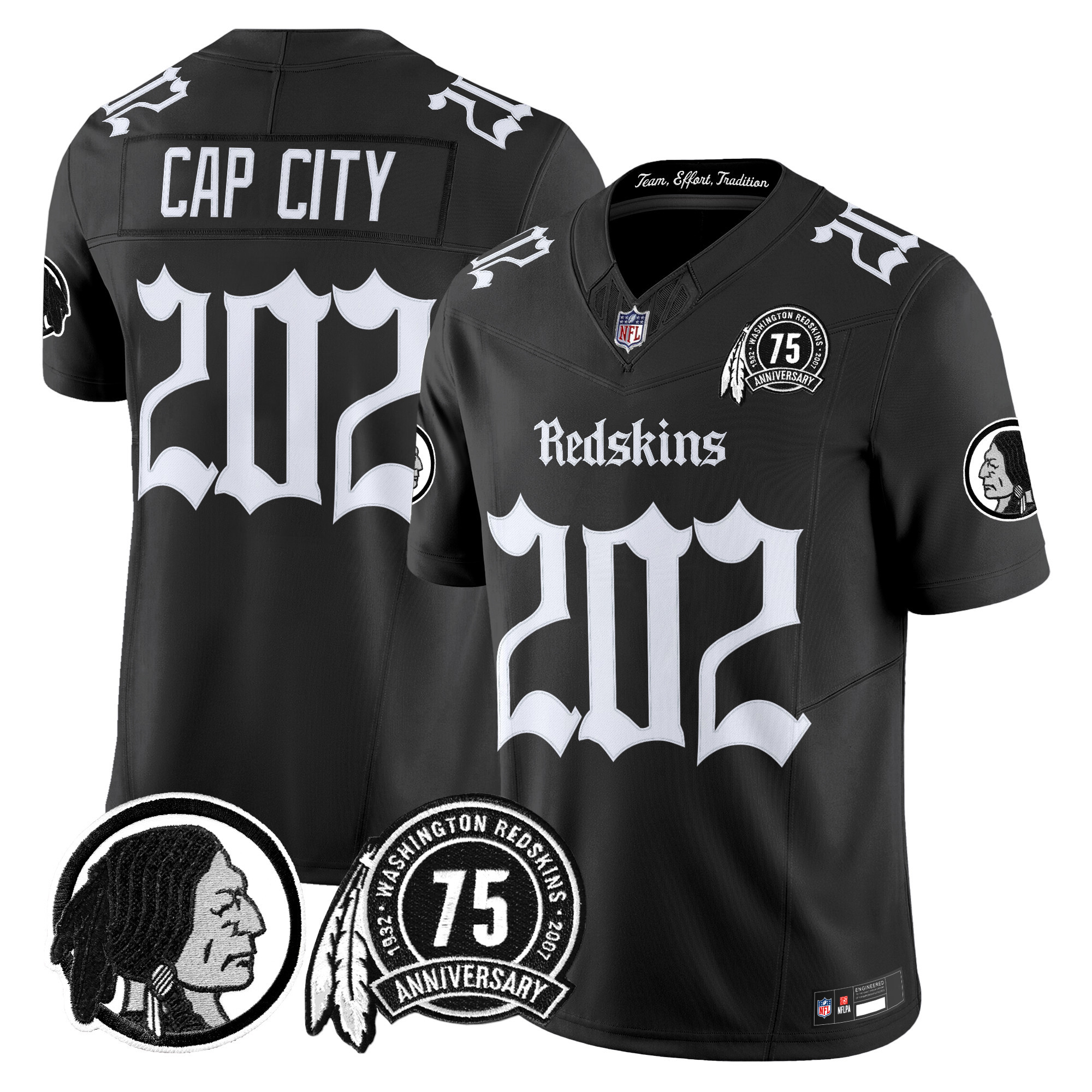 Cap City 202 Men's Washington Commanders Gothic Capital Edition Vapor Limited Black Jersey - All Stitched