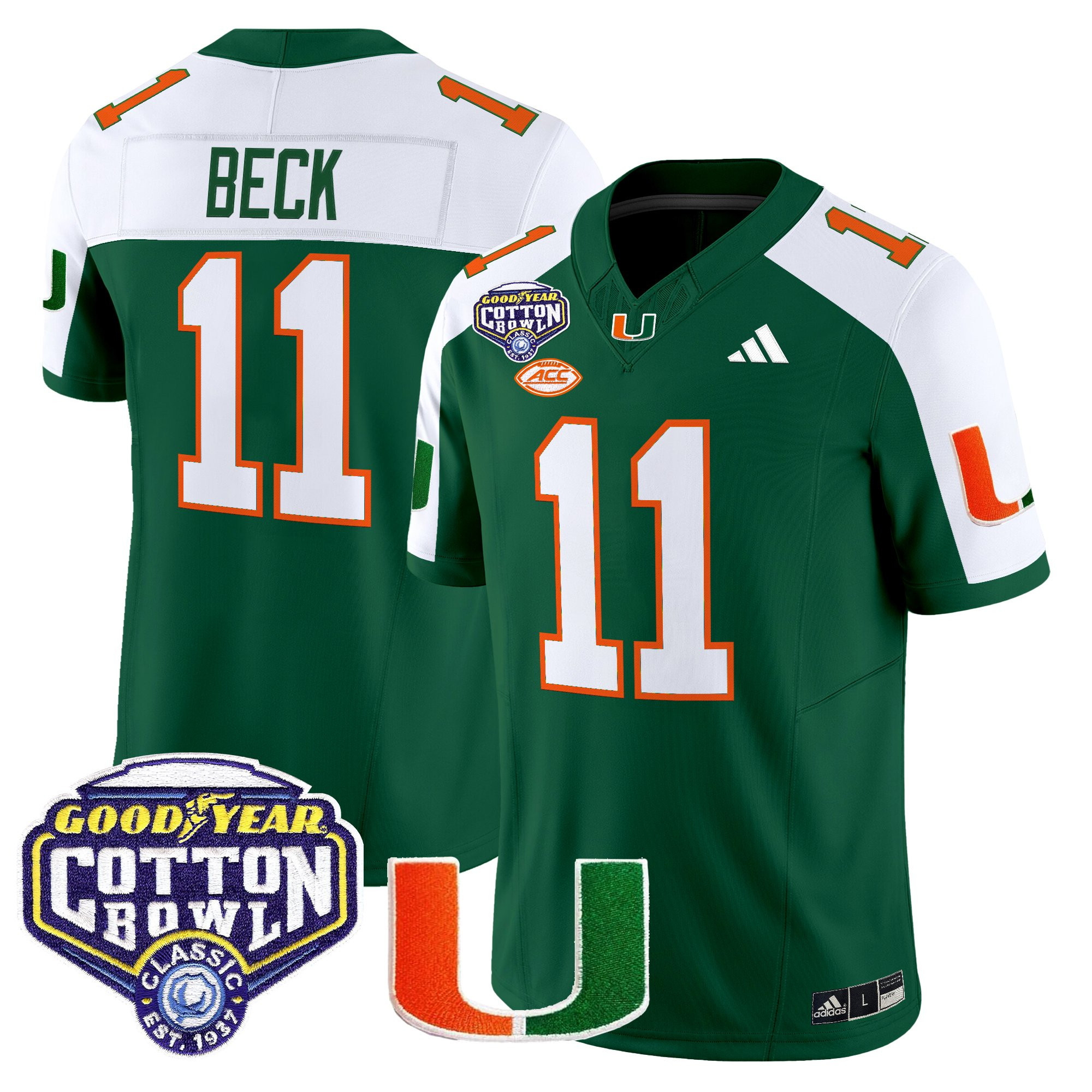 Carson Beck Men's Miami Hurricanes 2025 Cotton Bowl Vapor Limited Green Alternate Jersey - All Stitched