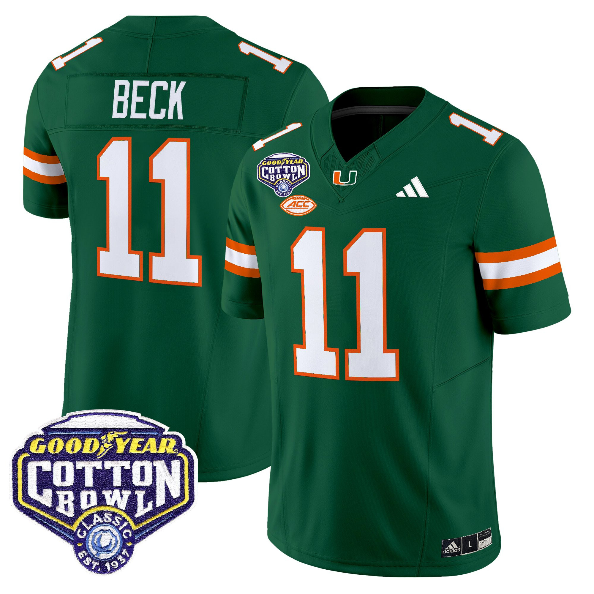 Carson Beck Men's Miami Hurricanes 2025 Cotton Bowl Vapor Limited Green Jersey - All Stitched