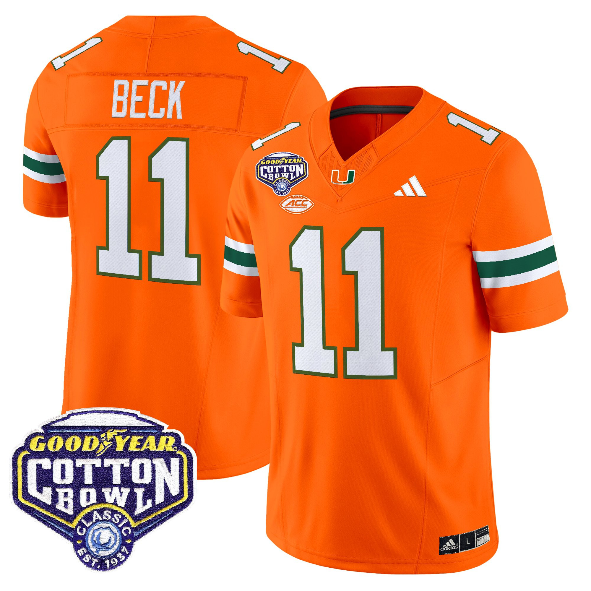 Carson Beck Men's Miami Hurricanes 2025 Cotton Bowl Vapor Limited Orange Jersey - All Stitched
