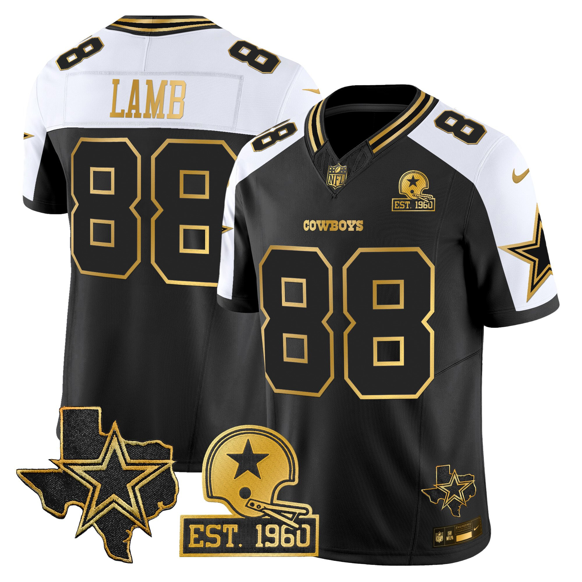CeeDee Lamb Men's Dallas Cowboys Est. 1960 & Texas Patch Gold Vapor Limited Alternate Jersey - All Stitched