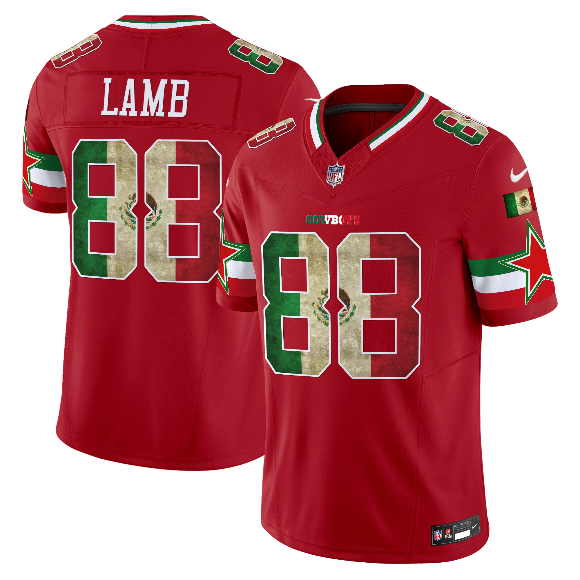 CeeDee Lamb Men's Dallas Cowboys Mexico Vapor Limited Red Jersey V3 - All Stitched