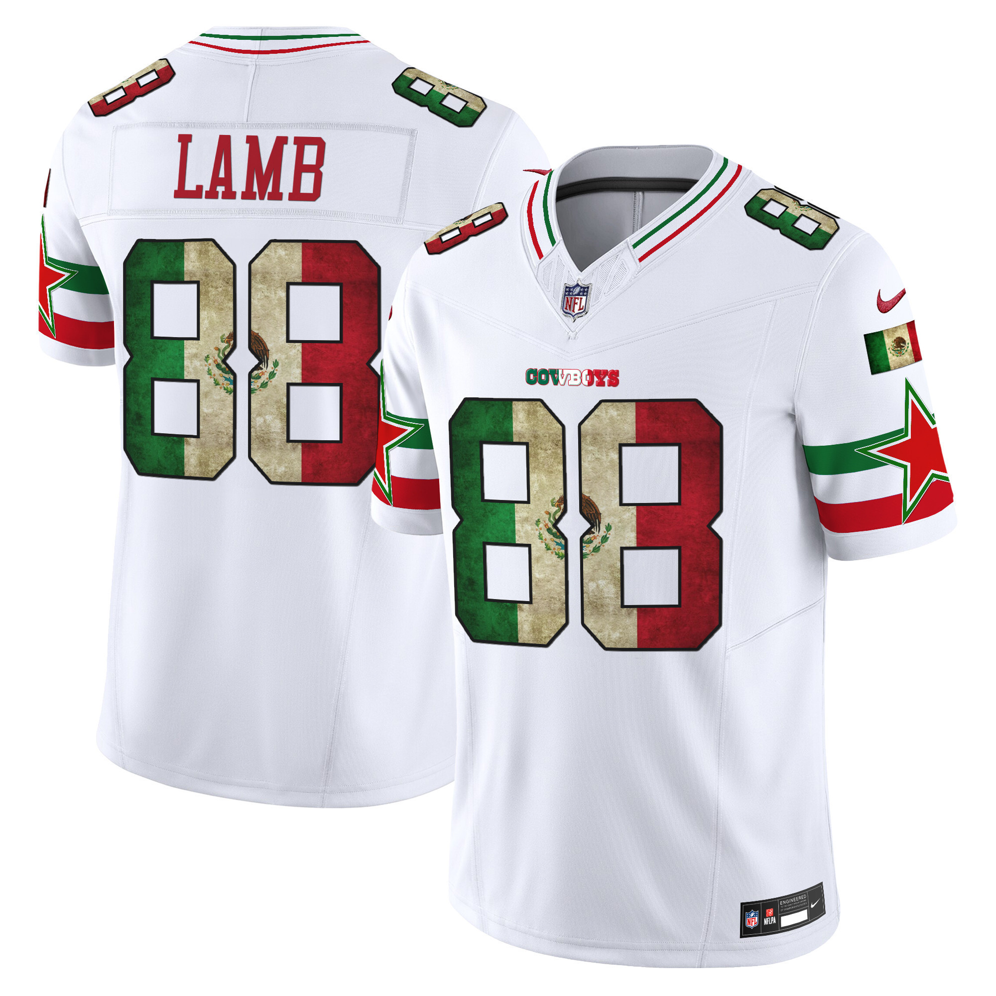 CeeDee Lamb Men's Dallas Cowboys Mexico Vapor Limited White Jersey V3 - All Stitched