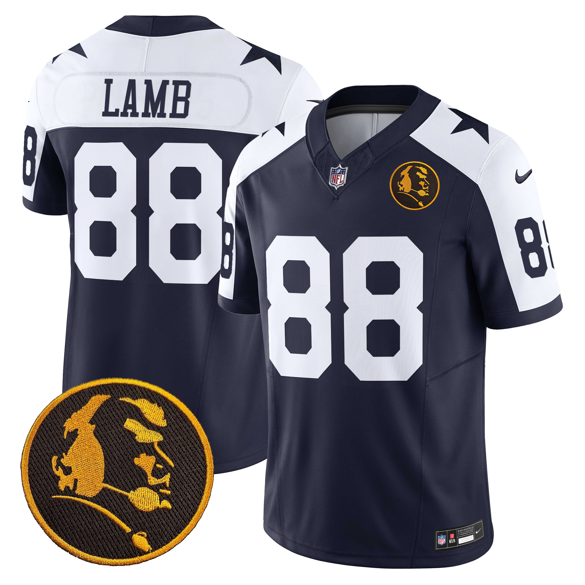 CeeDee Lamb Men's Dallas Cowboys Texas & John Madden Patch Vapor Limited Navy Alternate Jersey V2 - All Stitched