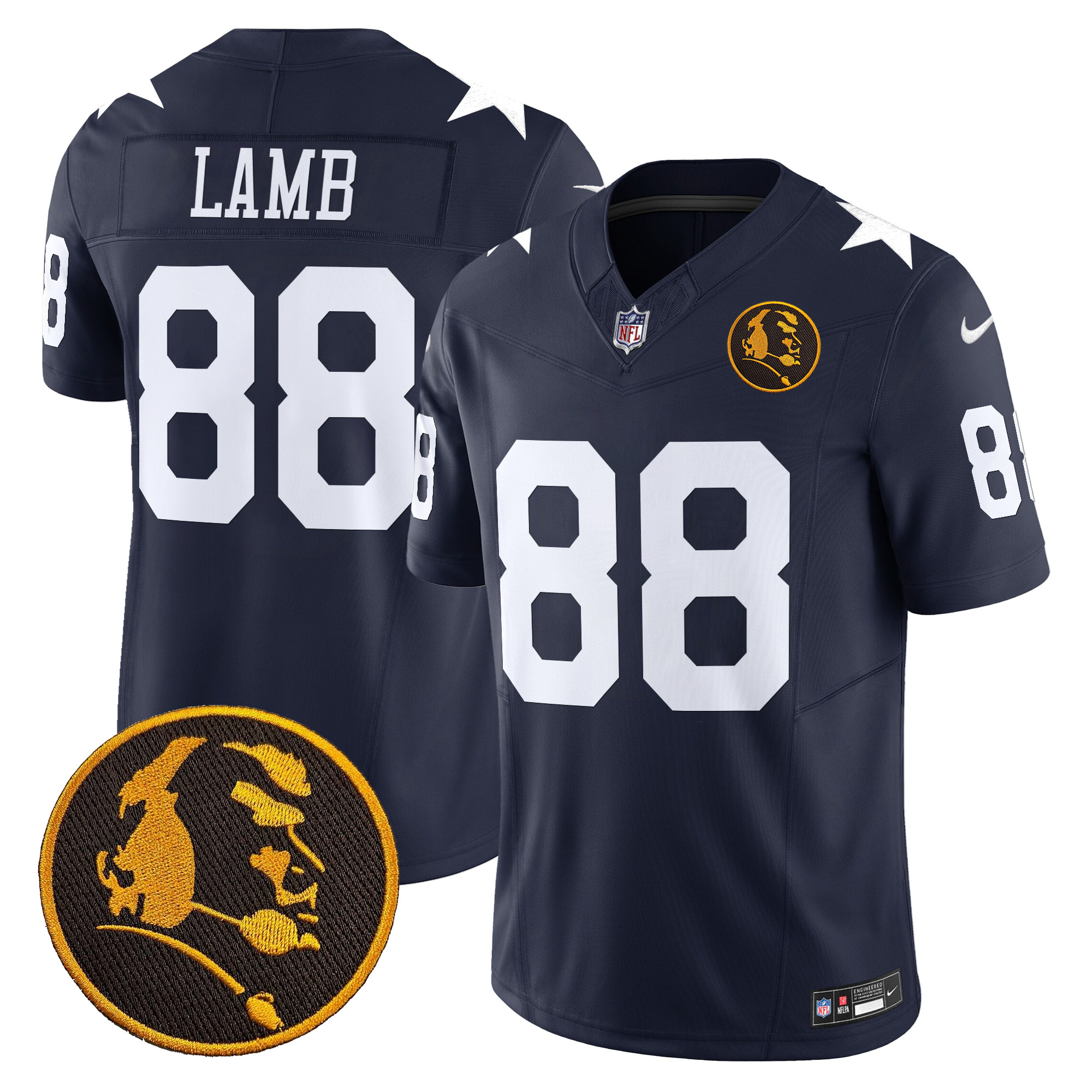 CeeDee Lamb Men's Dallas Cowboys Texas & John Madden Patch Vapor Limited Navy Jersey V2 - All Stitched