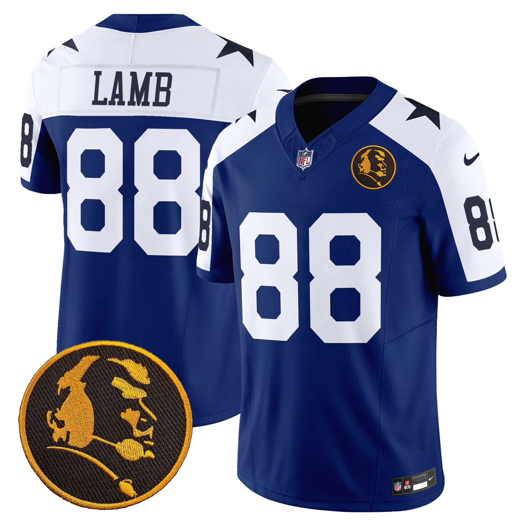 CeeDee Lamb Men's Dallas Cowboys Texas & John Madden Patch Vapor Limited Royal Alternate Jersey V2 - All Stitched