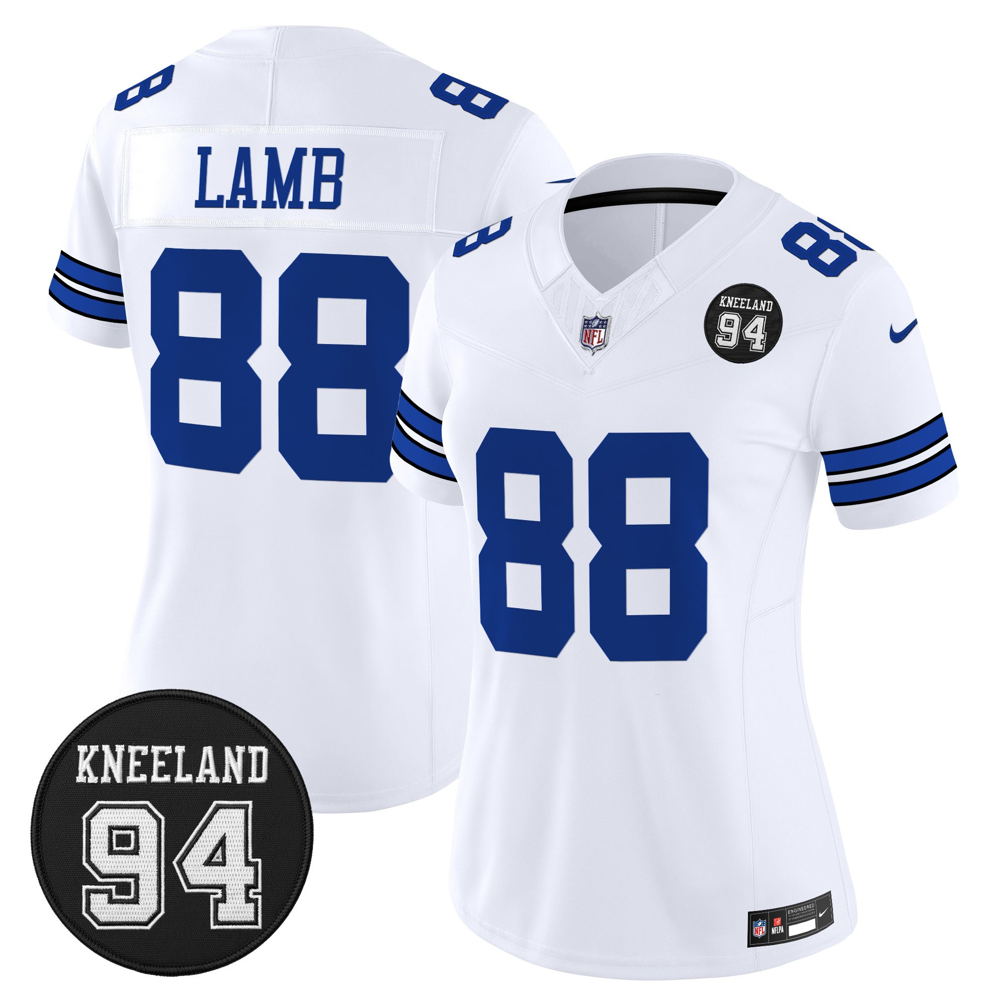 CeeDee Lamb Women's Dallas Cowboys #94 Marshawn Kneeland Memorial Patch Vapor Limited White Limited Jersey - All Stitched