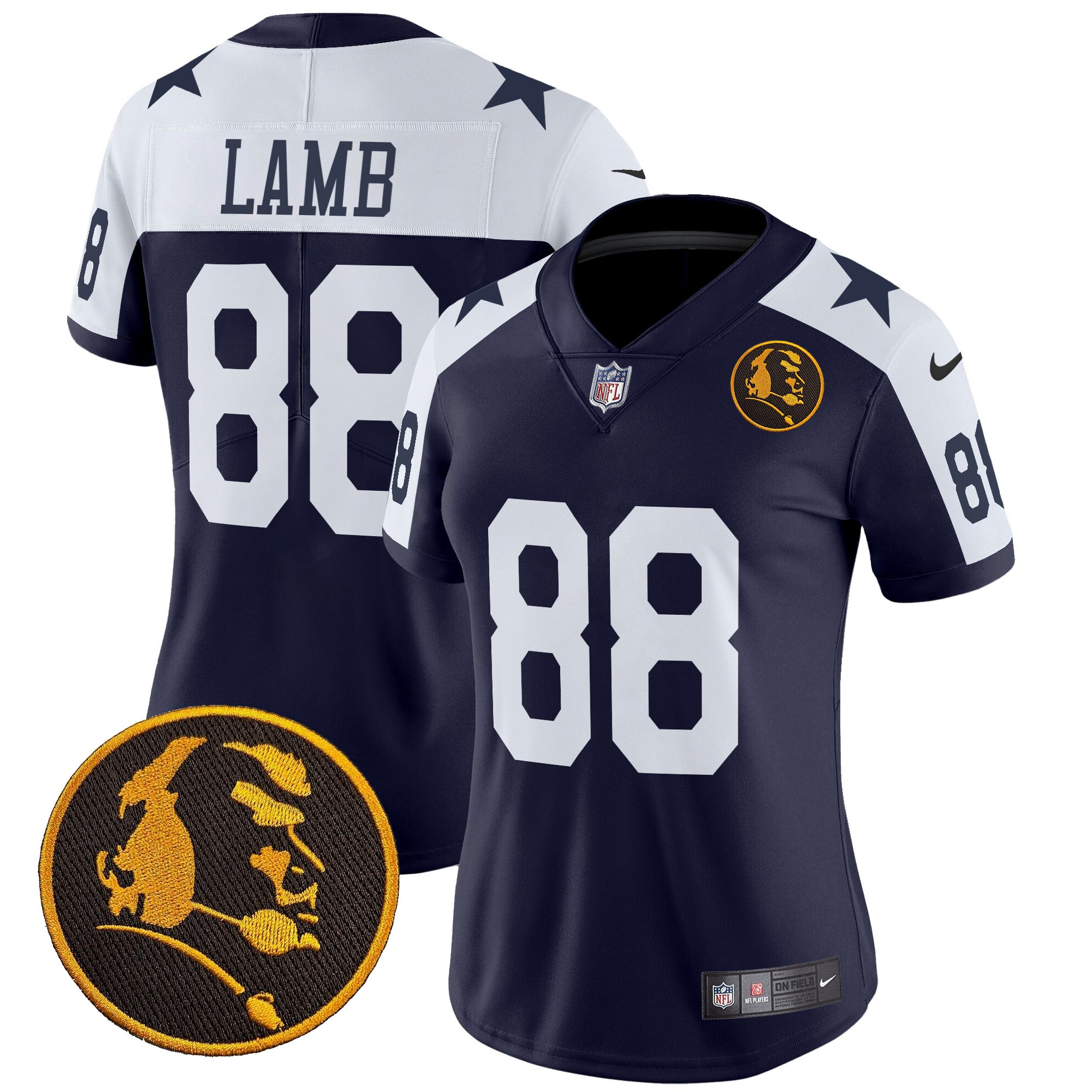 CeeDee Lamb Women's Dallas Cowboys Texas & John Madden Patch Vapor Limited Navy Alternate Jersey V2 - All Stitched