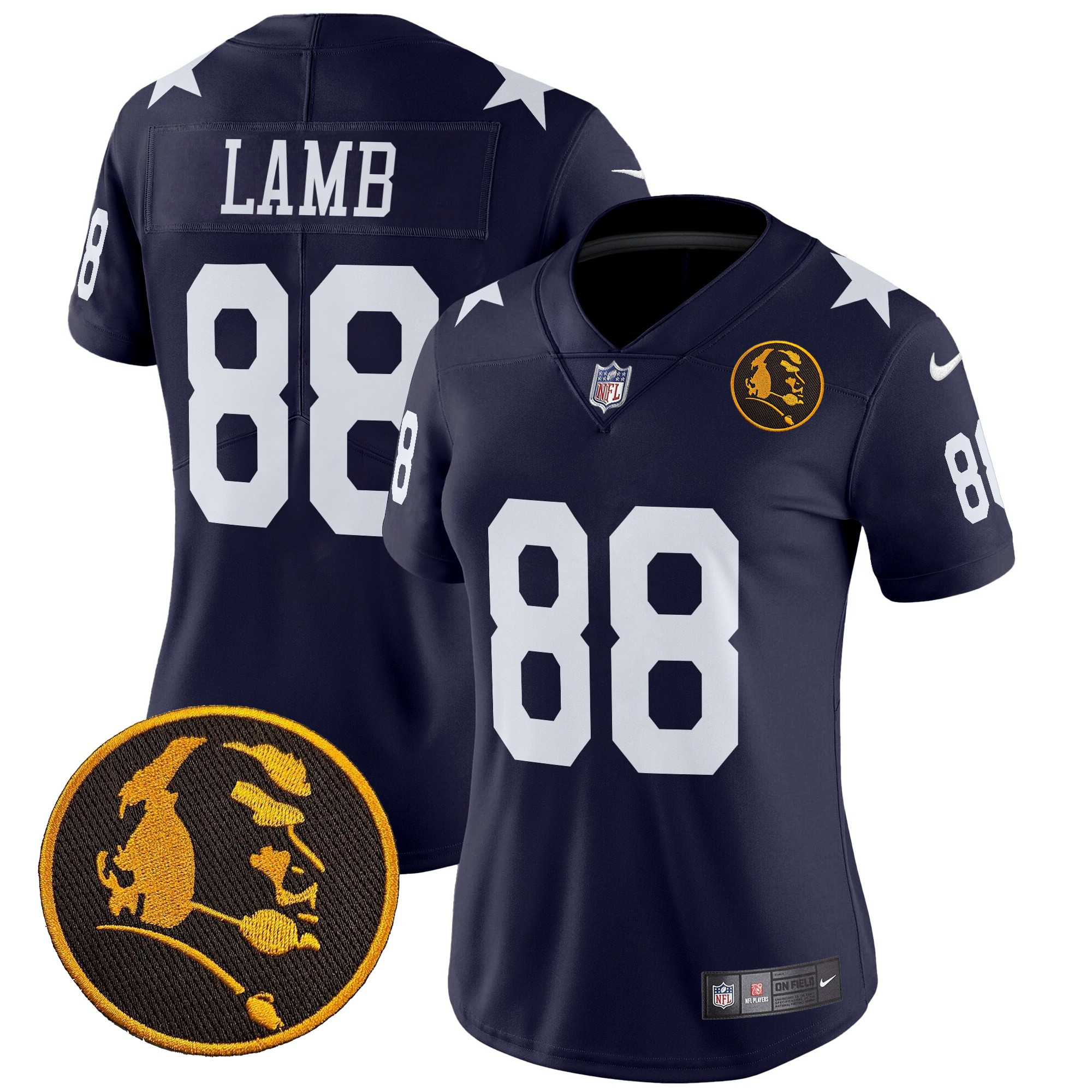 CeeDee Lamb Women's Dallas Cowboys Texas & John Madden Patch Vapor Limited Navy Jersey V2 - All Stitched
