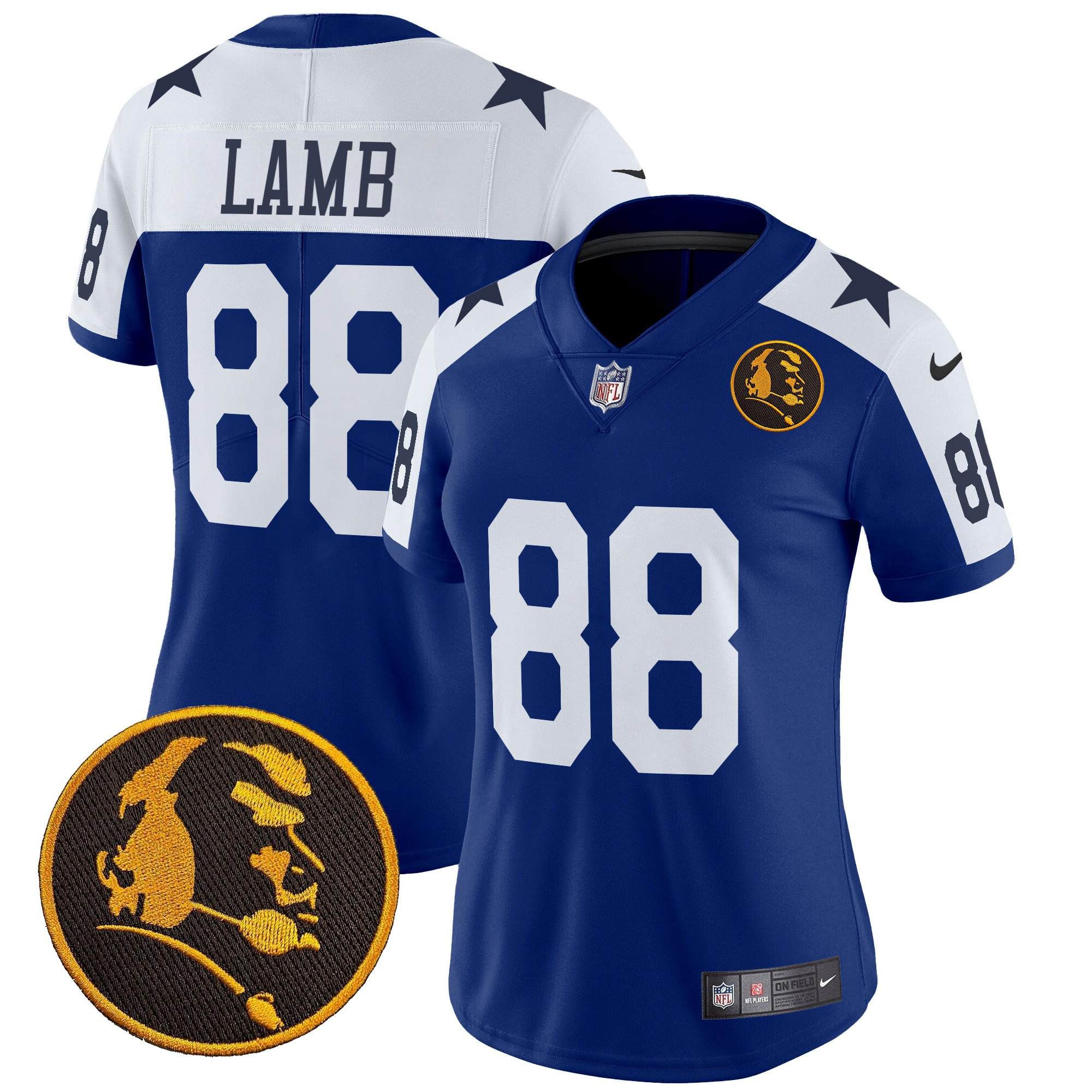 CeeDee Lamb Women's Dallas Cowboys Texas & John Madden Patch Vapor Limited Royal Alternate Jersey V2 - All Stitched