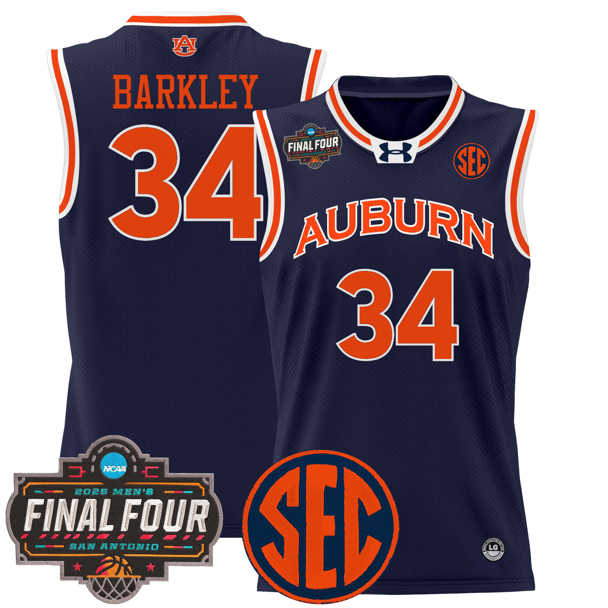 Charles Barkley Men's Auburn Tigers 2025 Final Four Patch Lightweight Basketball Navy Jersey - All Stitched