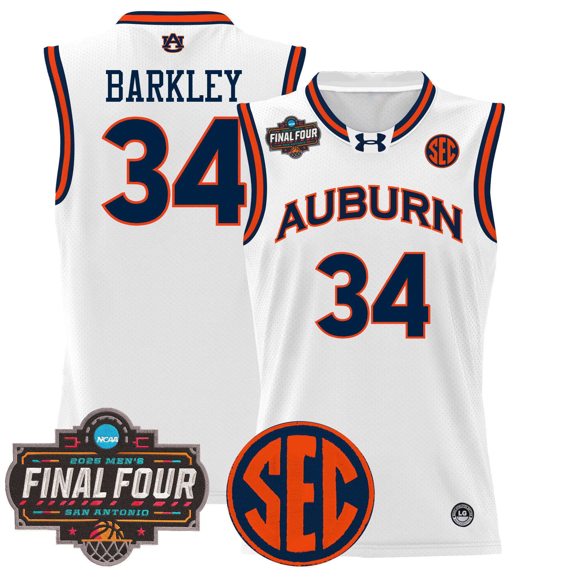 Charles Barkley Men's Auburn Tigers 2025 Final Four Patch Lightweight Basketball White Jersey - All Stitched
