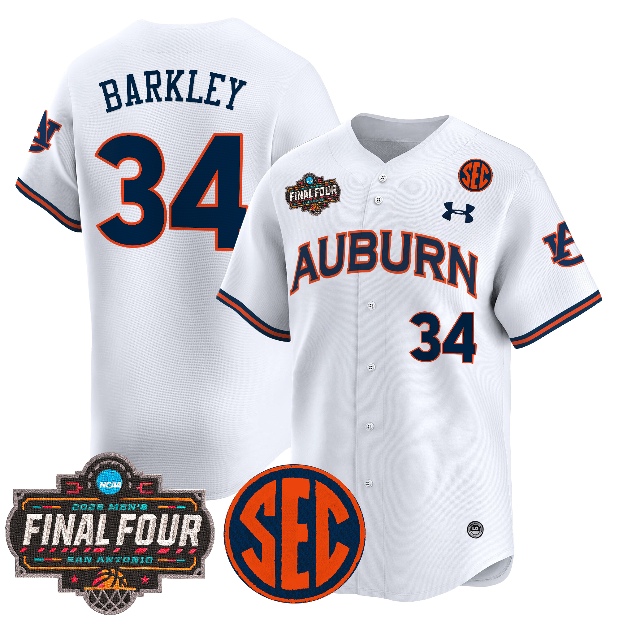 Charles Barkley Men's Auburn Tigers 2025 Final Four Patch Vapor Baseball White Jersey - All Stitched