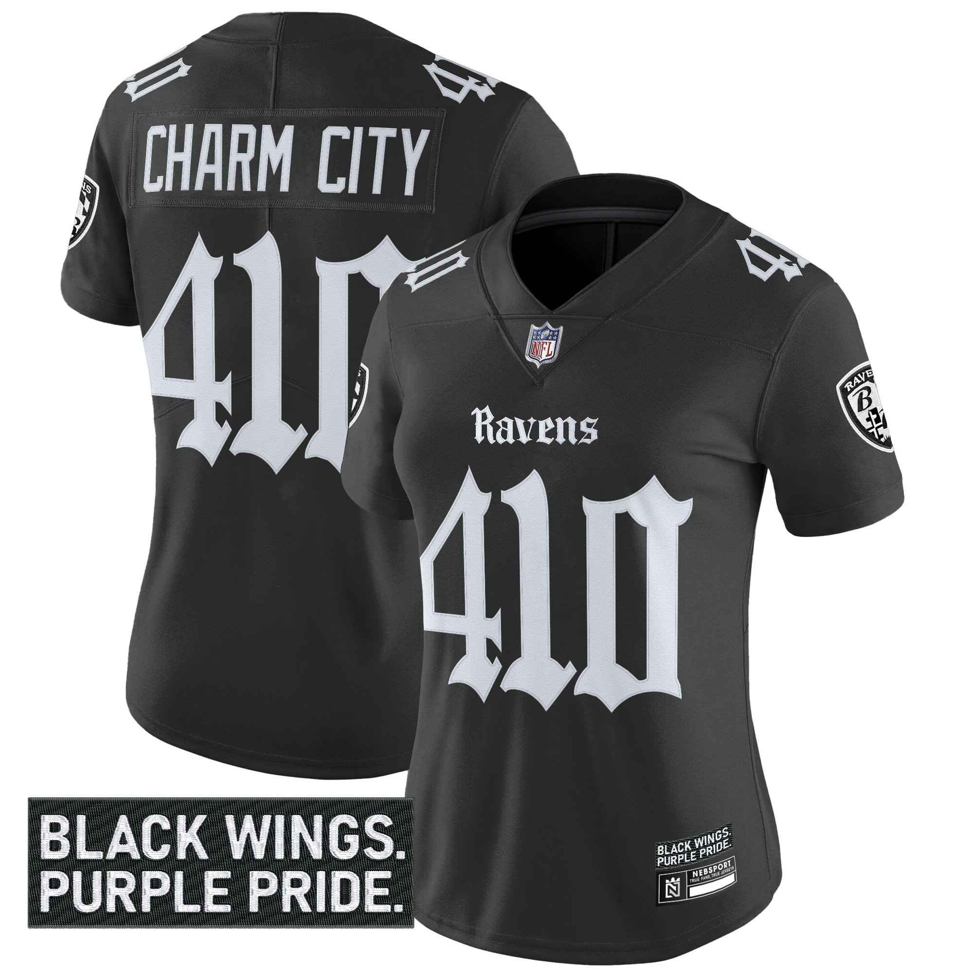 Charm City 410 Women's Baltimore Ravens Gothic Nevermore Edition Vapor Limited Black Jersey - All Stitched