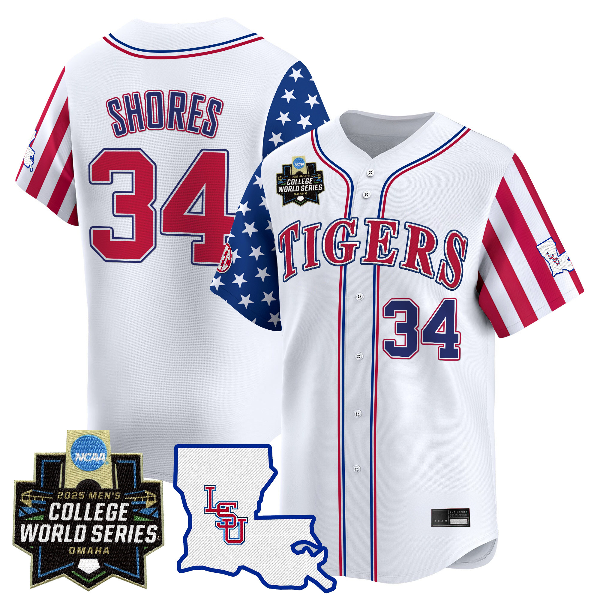 Chase Shores Men's LSU Tigers 2025 Independence Day Vapor Premier Limited White Jersey - World Series Patch - All Stitched