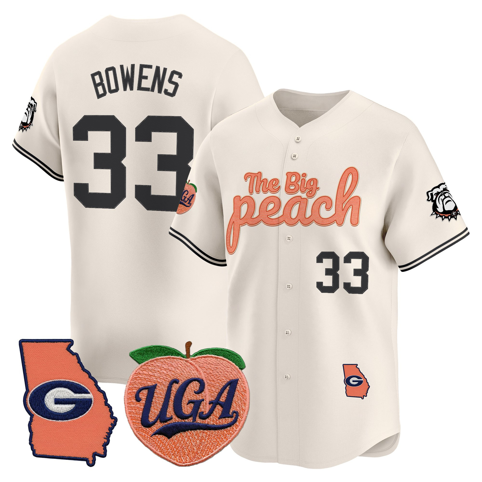 Chauncey Bowens Men's Georgia Bulldogs The Big Peach Vapor Baseball Cream Jersey - All stitched