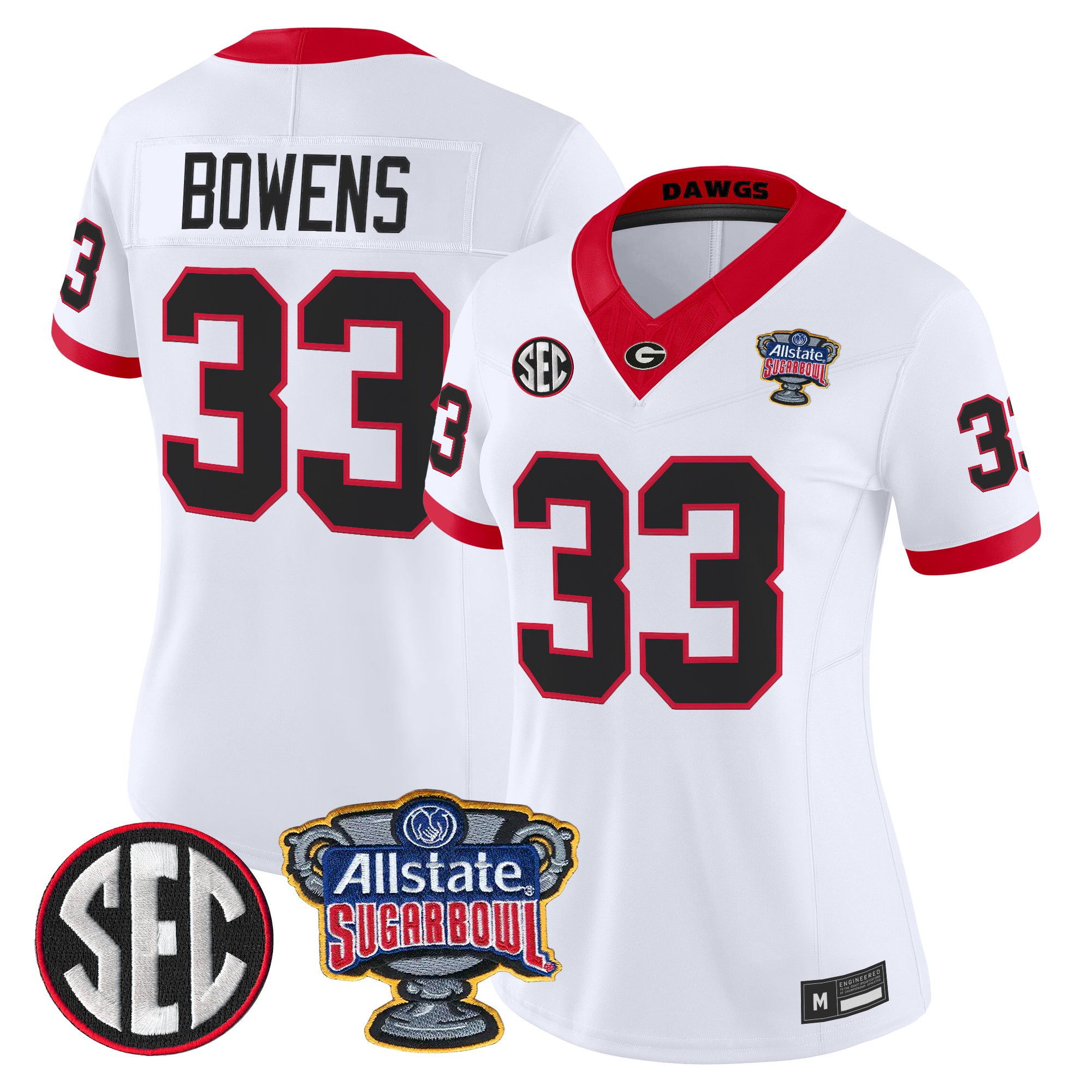 Chauncey Bowens Women's Georgia Bulldogs Sugar Bowl Patch Vapor Limited White Jersey - All Stitched