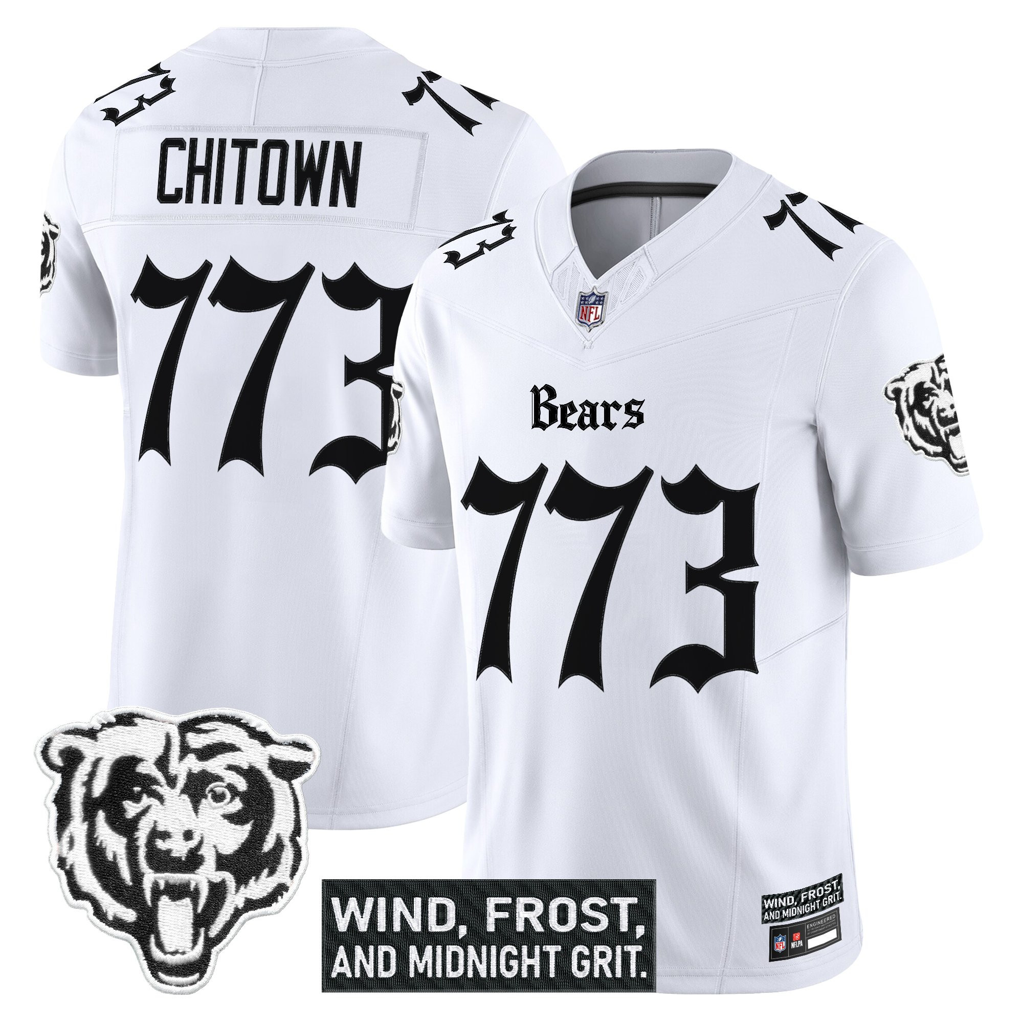 ChiTown 773 Men's Chicago Bears Gothic Midway Legacy Vapor Limited White Jersey - All Stitched