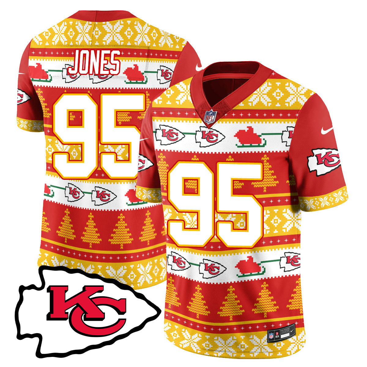 Chris Jones Men's Kansas City Chiefs 2024 Christmas Vapor Limited Red Jersey - Printed