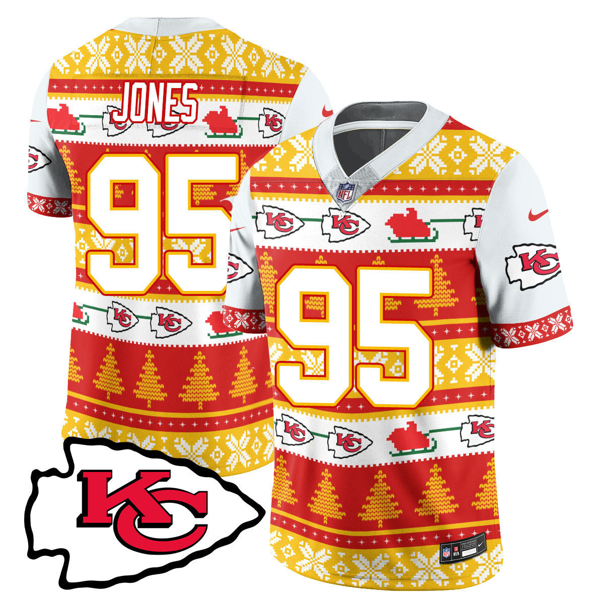 Chris Jones Men's Kansas City Chiefs 2024 Christmas Vapor Limited White Jersey - Printed