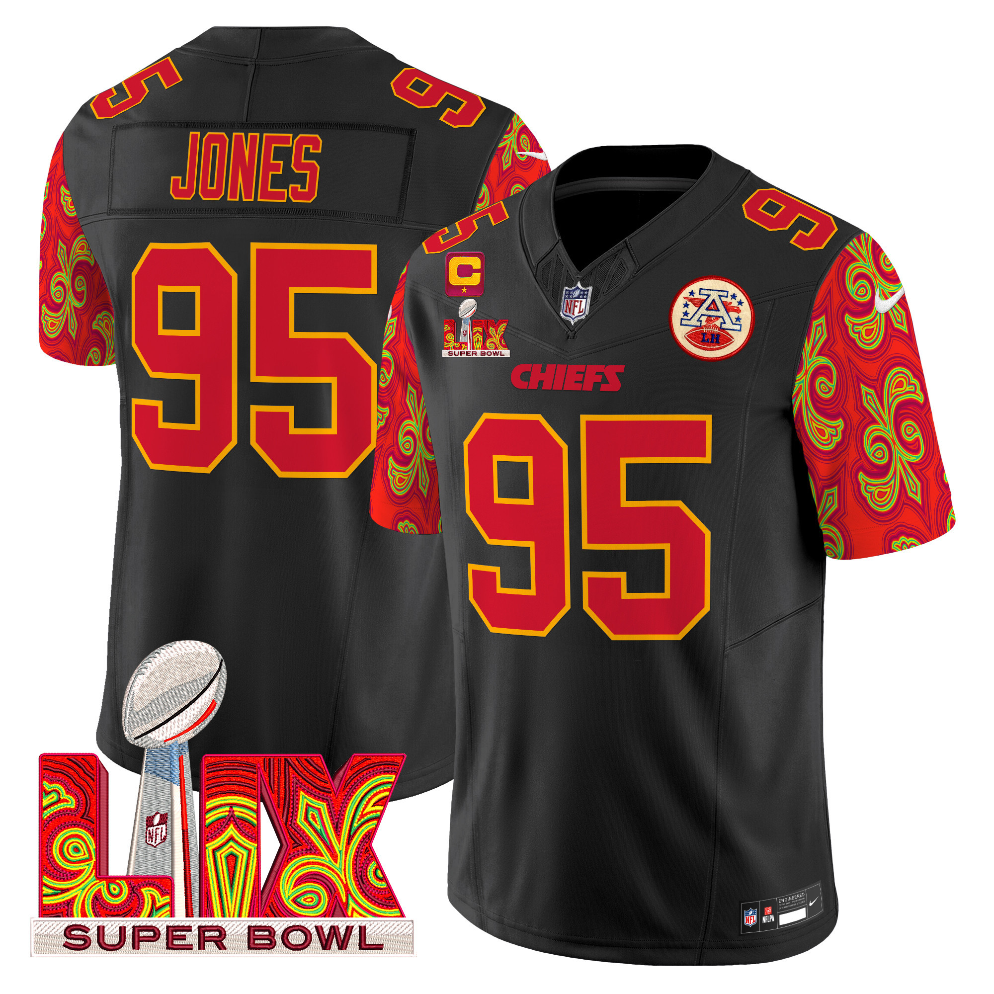 Chris Jones Men's Kansas City Chiefs Super Bowl LIX Style Vapor Limited Black Jersey - All Stitched
