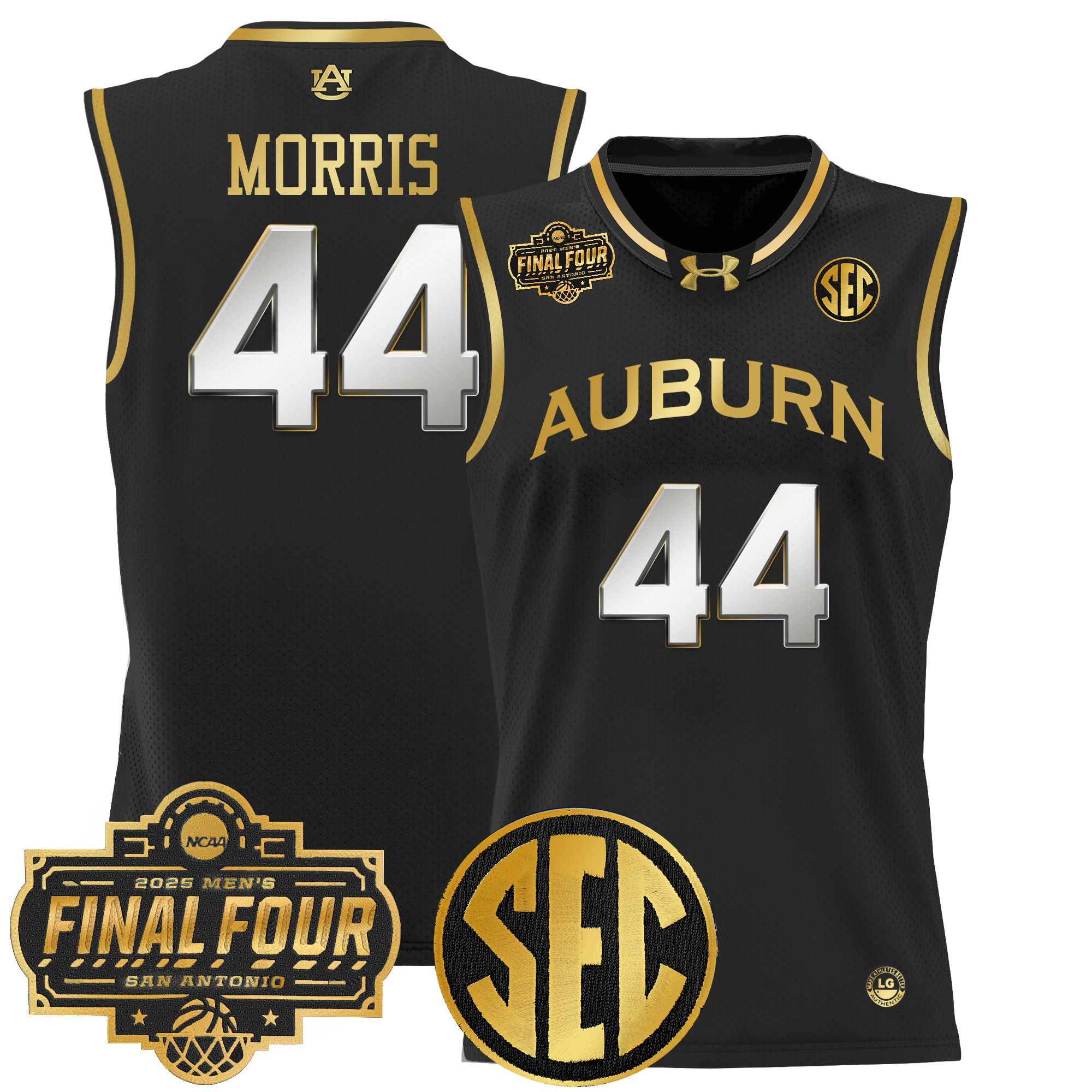 Chris Morris Men's Auburn Tigers 2025 Final Four Patch Lightweight Basketball Black Gold Jersey - All Stitched