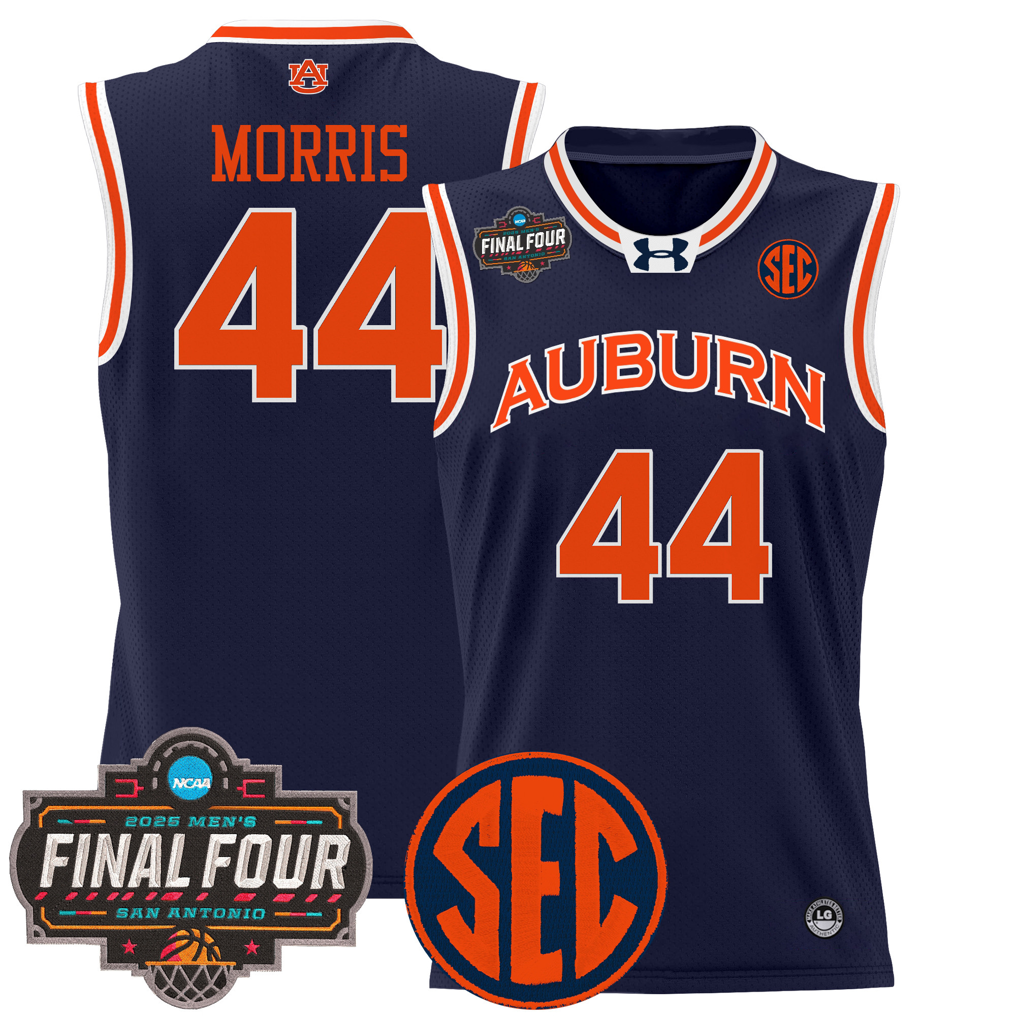 Chris Morris Men's Auburn Tigers 2025 Final Four Patch Lightweight Basketball Navy Jersey - All Stitched