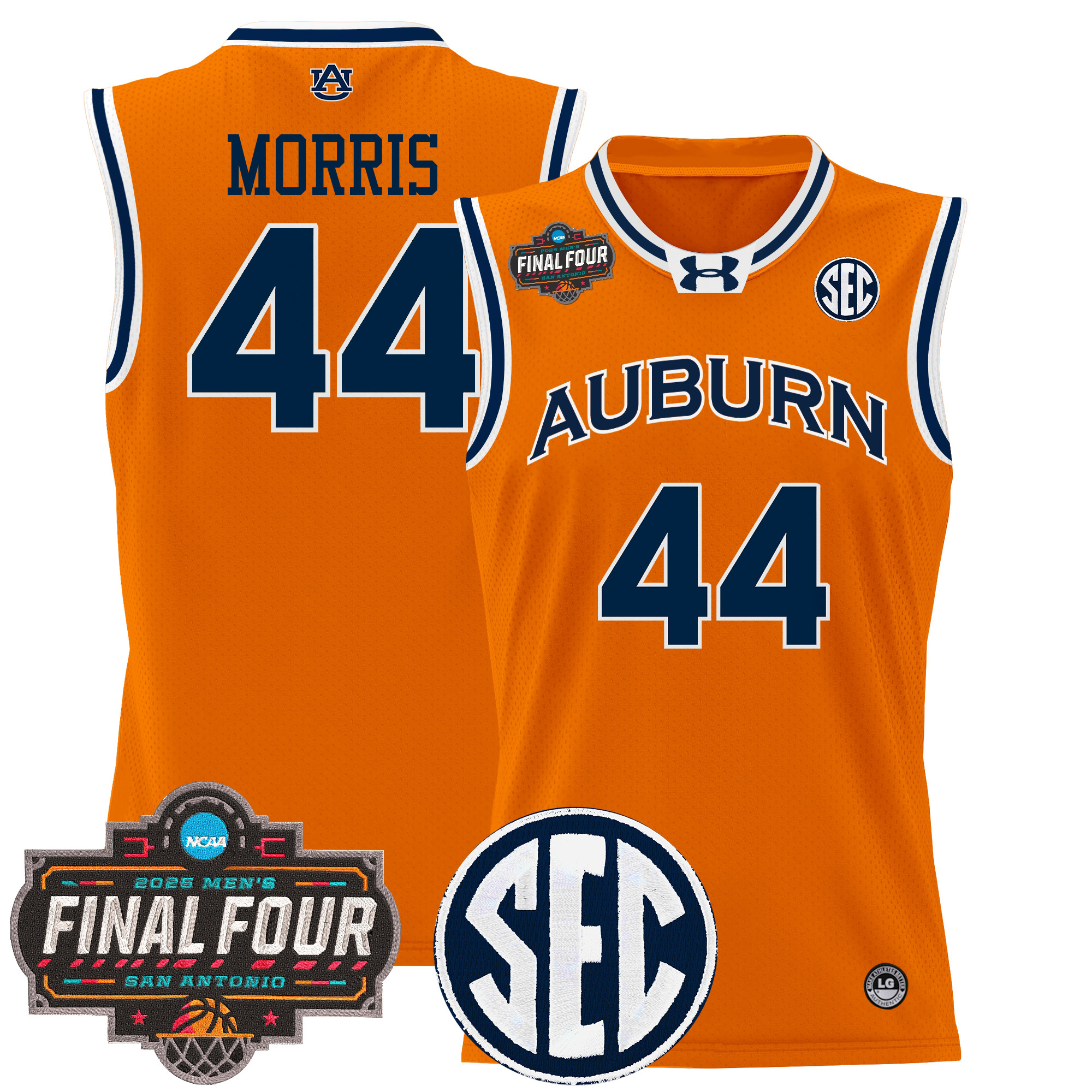 Chris Morris Men's Auburn Tigers 2025 Final Four Patch Lightweight Basketball Orange Jersey - All Stitched