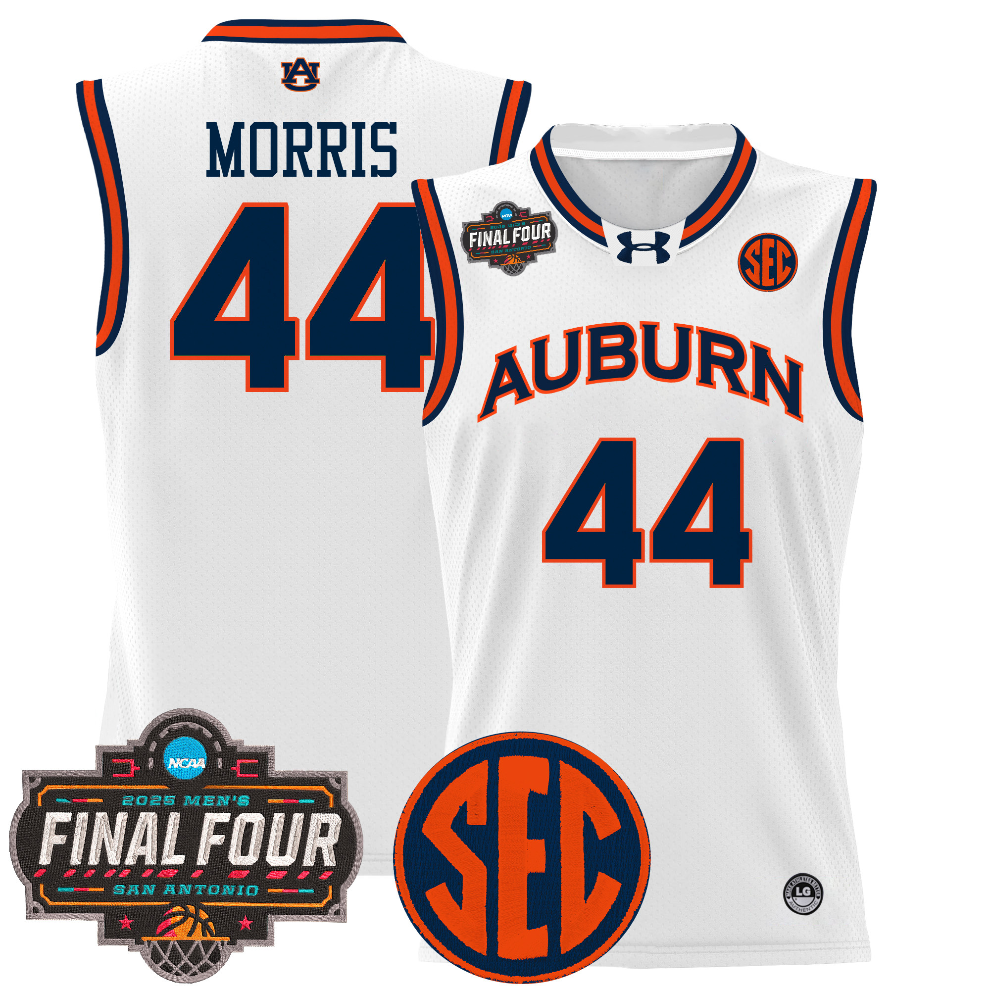 Chris Morris Men's Auburn Tigers 2025 Final Four Patch Lightweight Basketball White Jersey - All Stitched