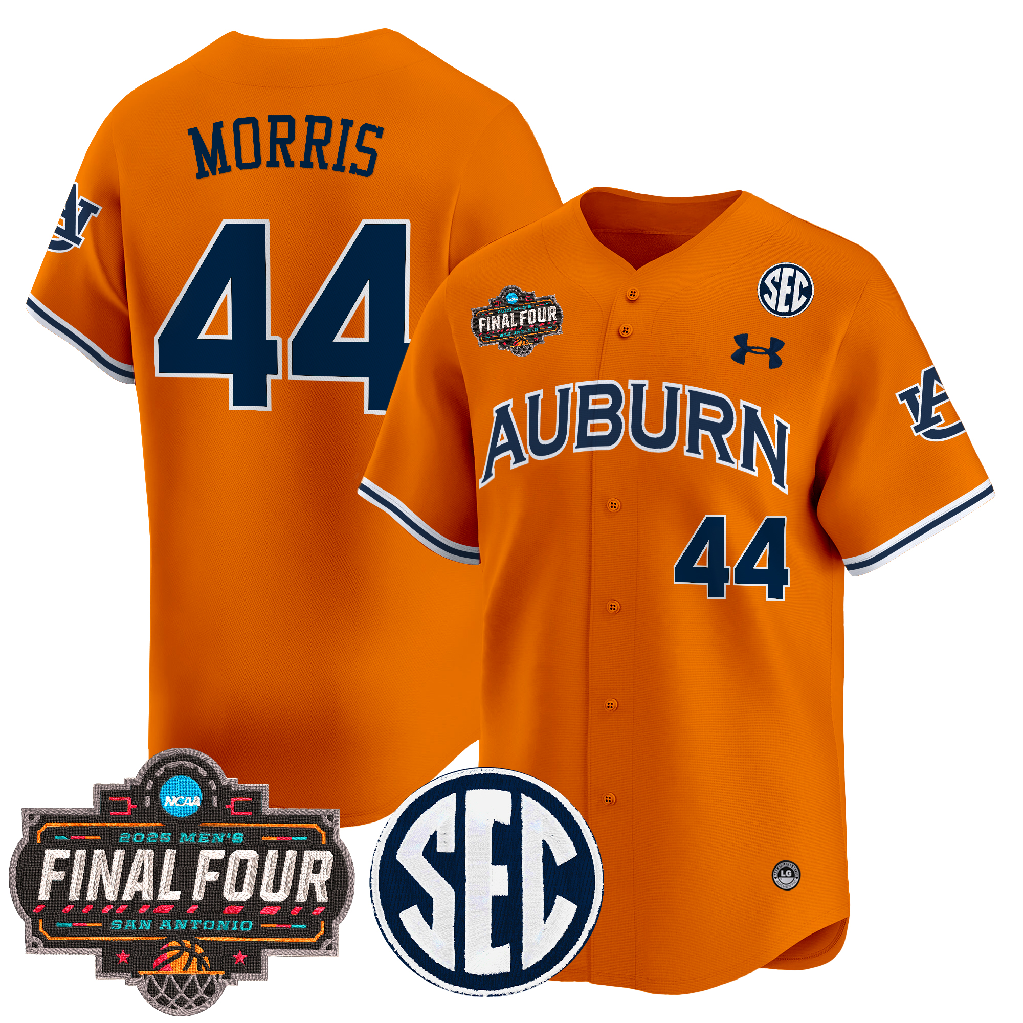 Chris Morris Men's Auburn Tigers 2025 Final Four Patch Vapor Baseball Orange Jersey - All Stitched