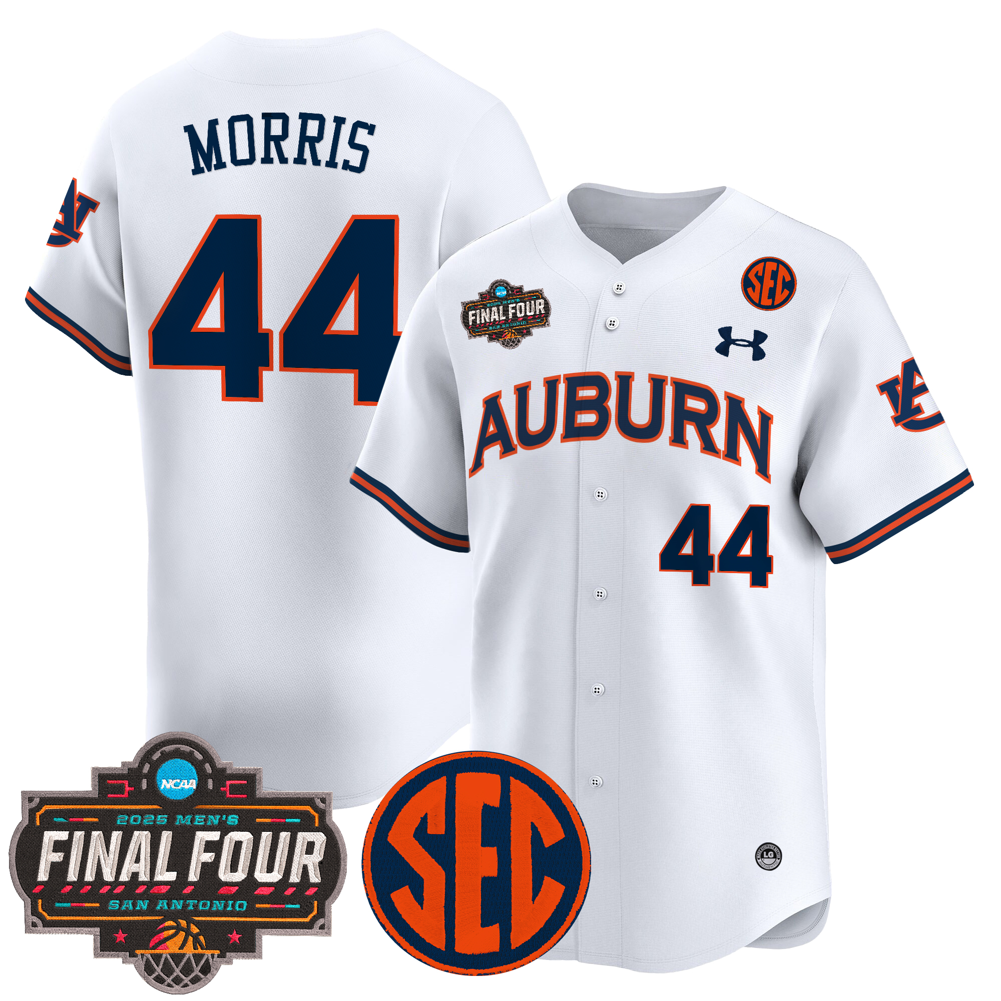 Chris Morris Men's Auburn Tigers 2025 Final Four Patch Vapor Baseball White Jersey - All Stitched