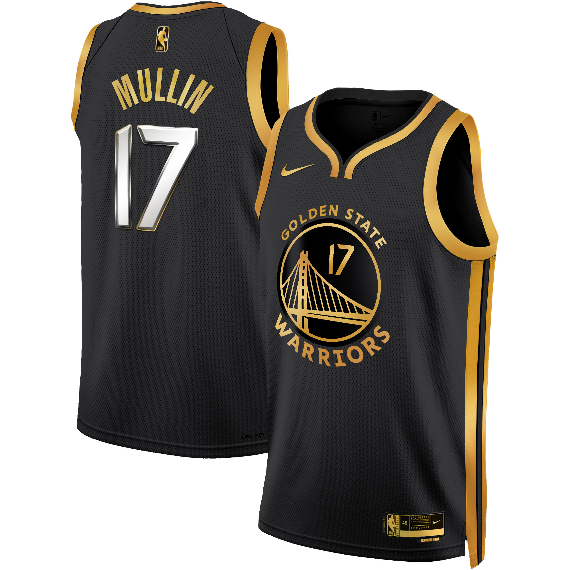 Chris Mullin Men's Golden State Warriors 2025 Swingman Black Gold Jersey - All Stitched