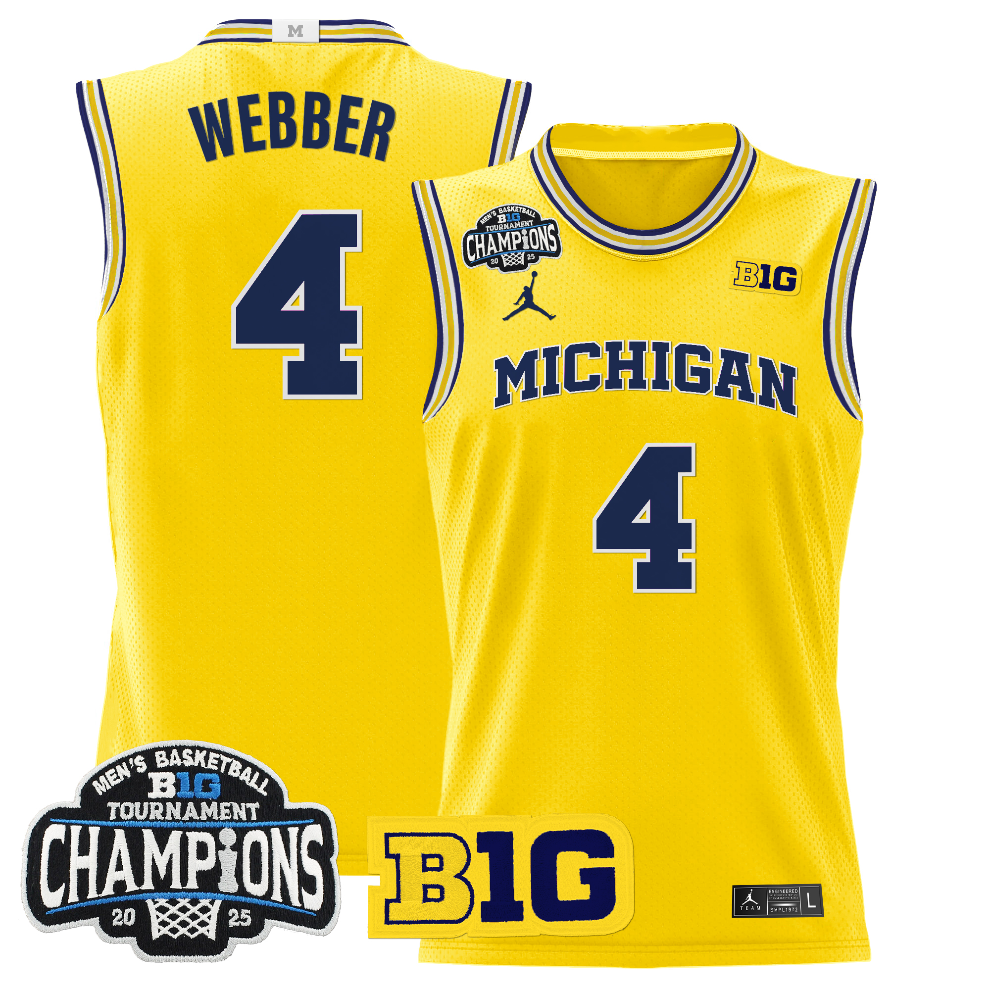 Chris Webber Men's Michigan Wolverines 2025 Big Ten Conference Tournament Champions Basketball Maize Jersey - All Stitched