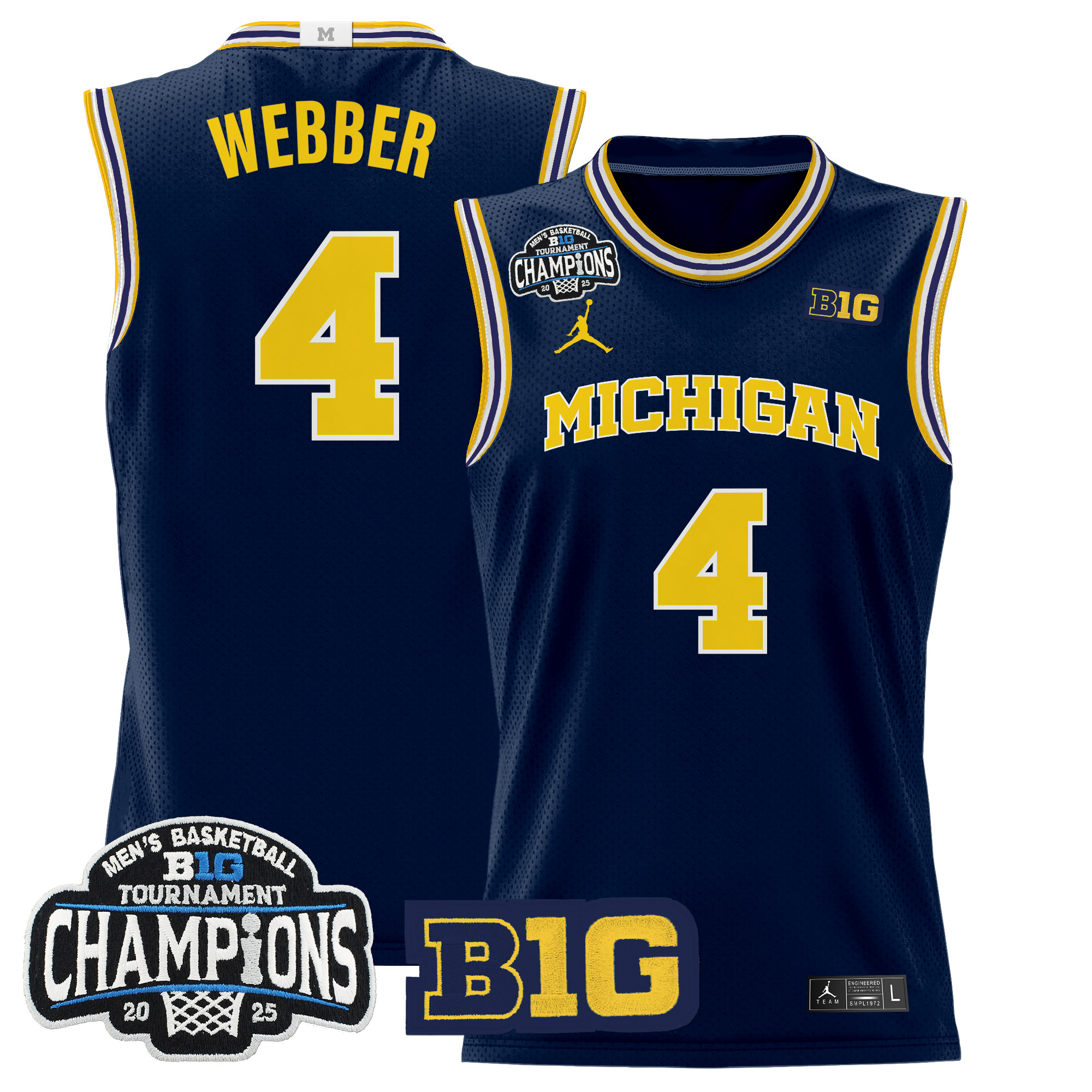 Chris Webber Men's Michigan Wolverines 2025 Big Ten Conference Tournament Champions Basketball Navy Jersey - All Stitched