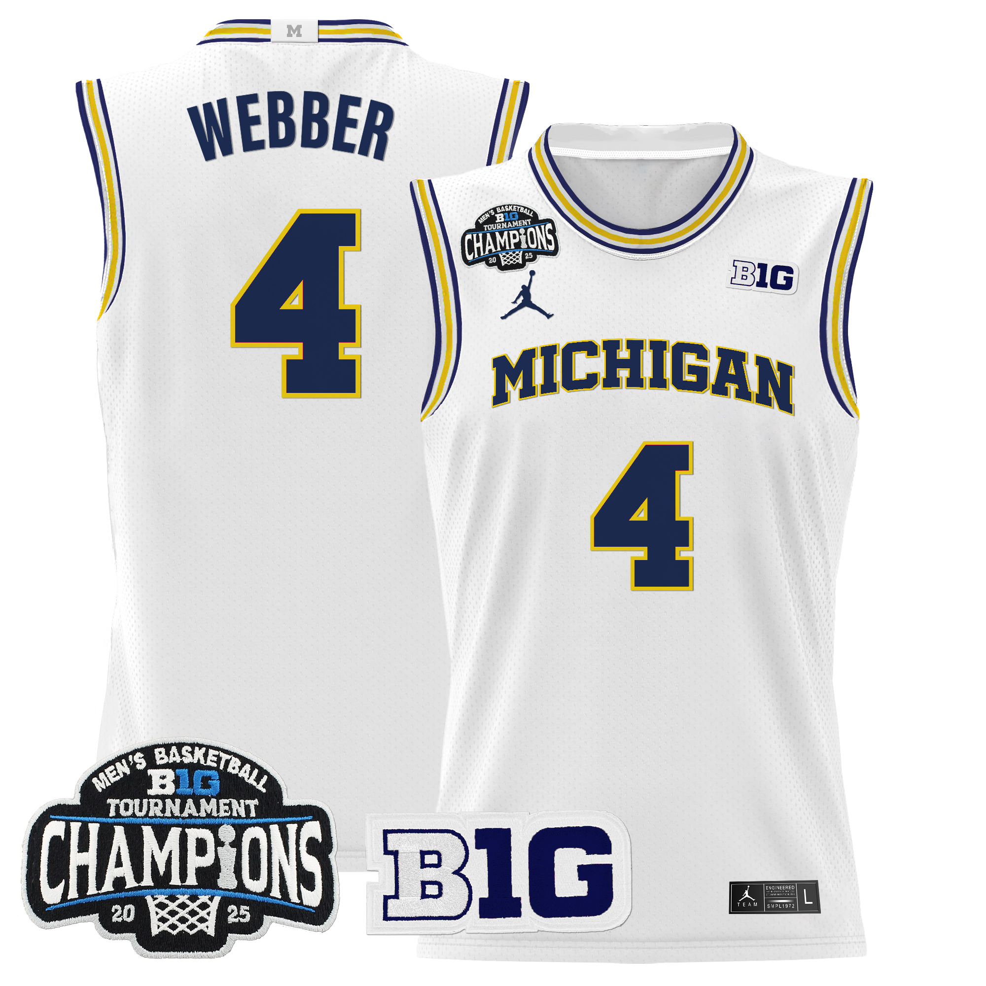 Chris Webber Men's Michigan Wolverines 2025 Big Ten Conference Tournament Champions Basketball White Jersey - All Stitched