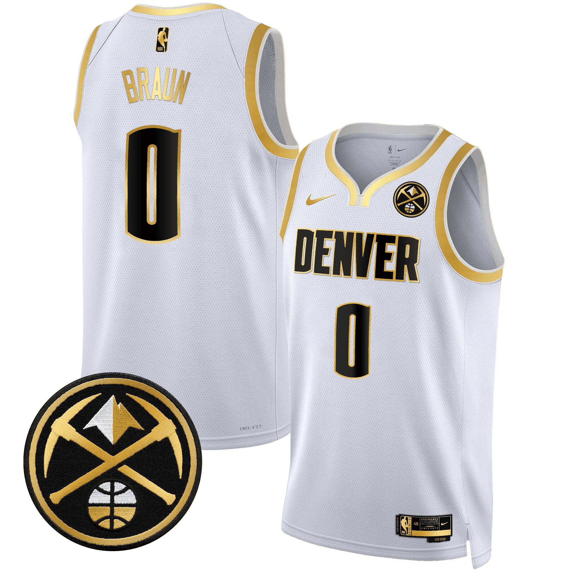 Christian Braun Men's Denver Nuggets Swingman White Gold Jersey - All Stitched